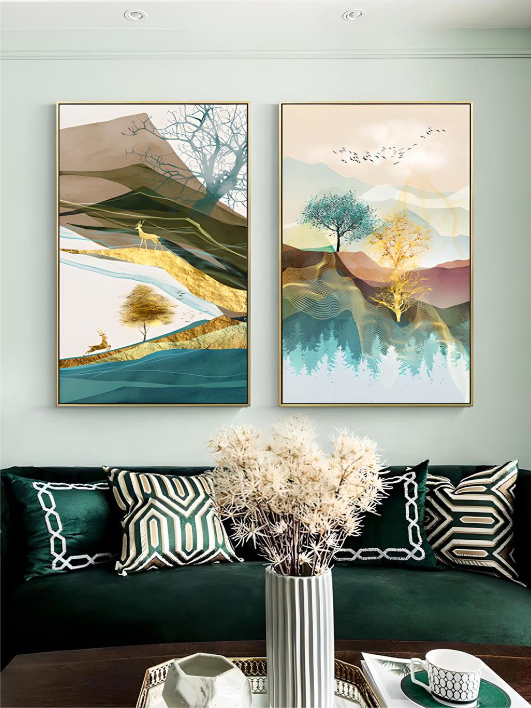 THE HANDMADE FLAIR Wood 2 Pcs Wall Rectangle Paintings Wall Art - 40 x70In