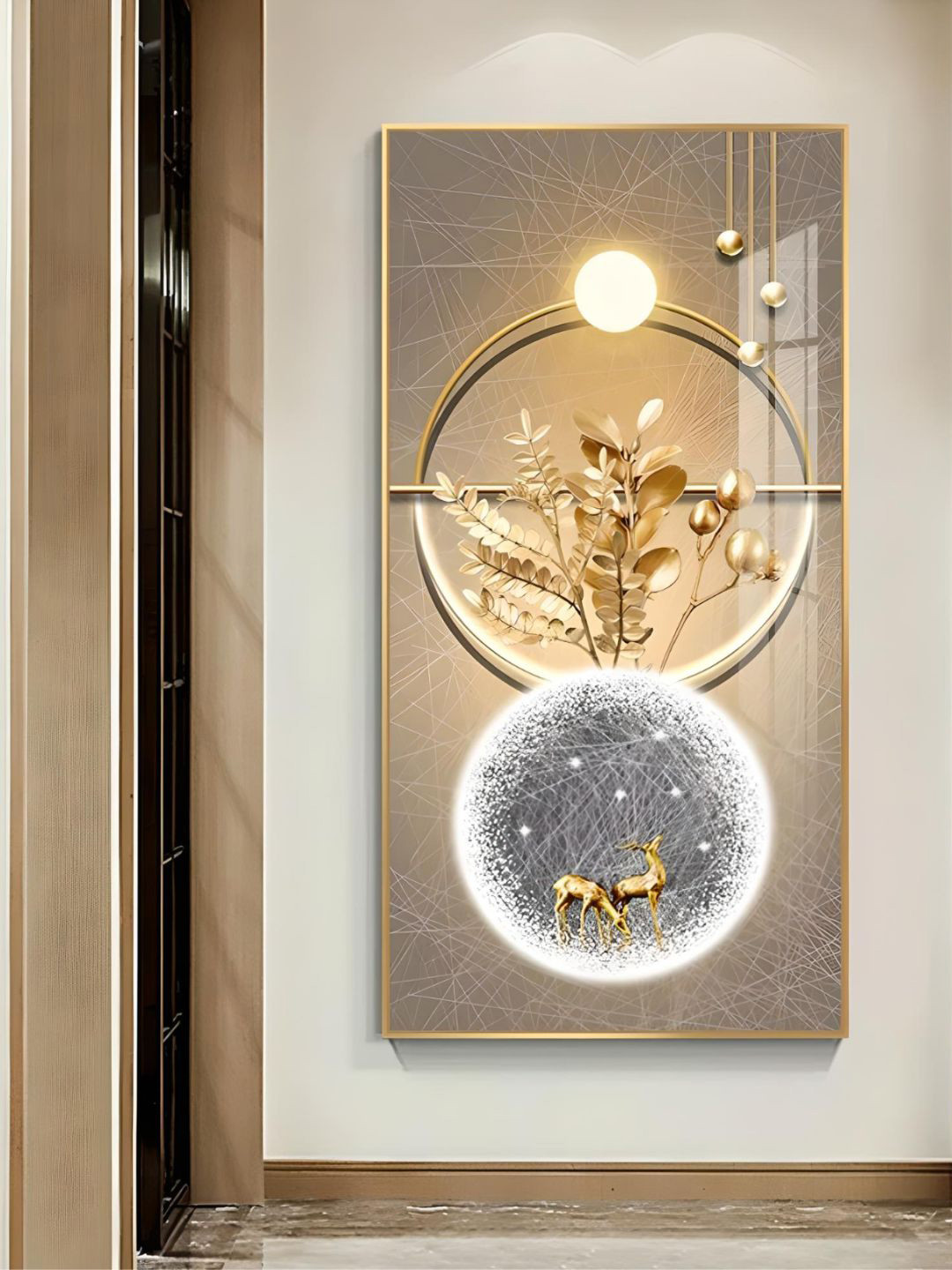 THE HANDMADE FLAIR Beige & Grey Circle Of Light Framed Painting Wall Art