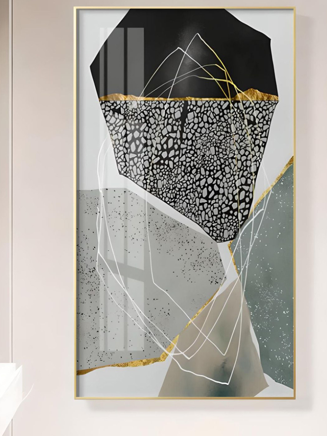 THE HANDMADE FLAIR Grey & Black Marble Effect Framed Painting Wall Art