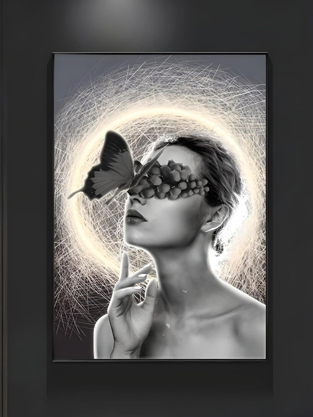 THE HANDMADE FLAIR Black & Grey Abstract Girl Framed Painting Wall Art