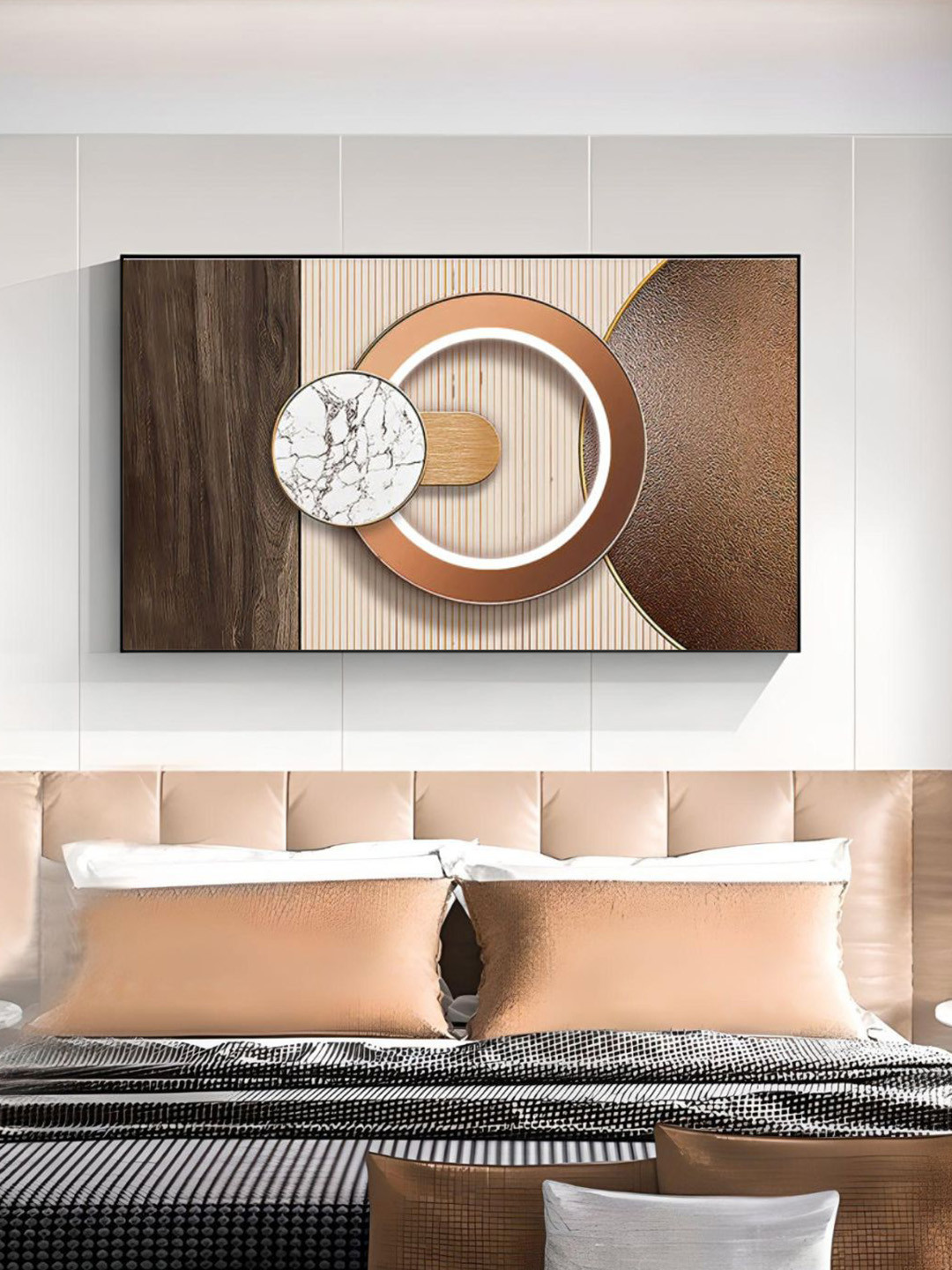 THE HANDMADE FLAIR Abstract Sun Moon Wood Wall Rectangle Paintings Wall Art -20 x 30in