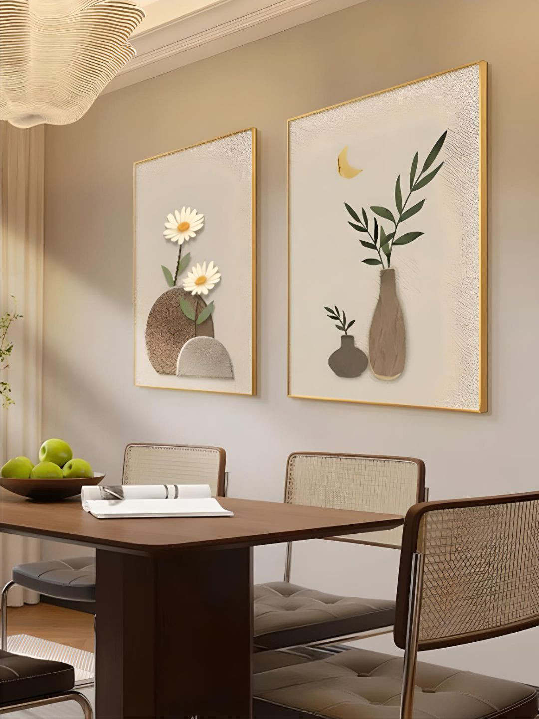 THE HANDMADE FLAIR Beige & Green Floral Still Wooden Framed Painting Wall Arts