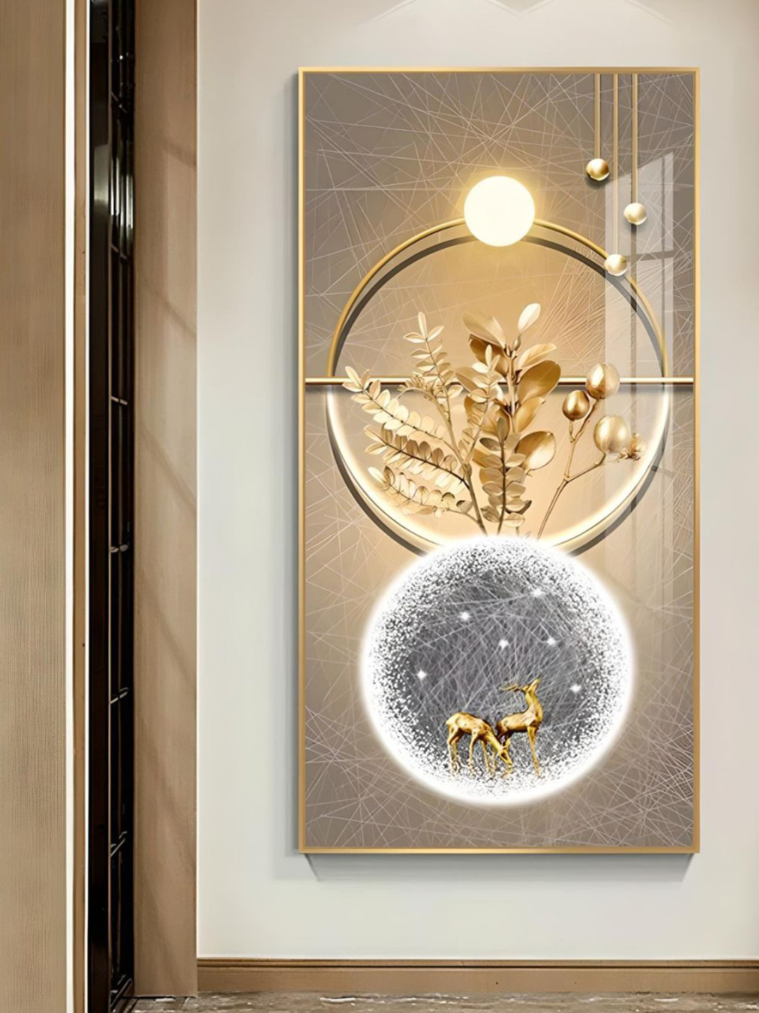 THE HANDMADE FLAIR Beige & Grey Circle Of Light Framed Painting Wall Art