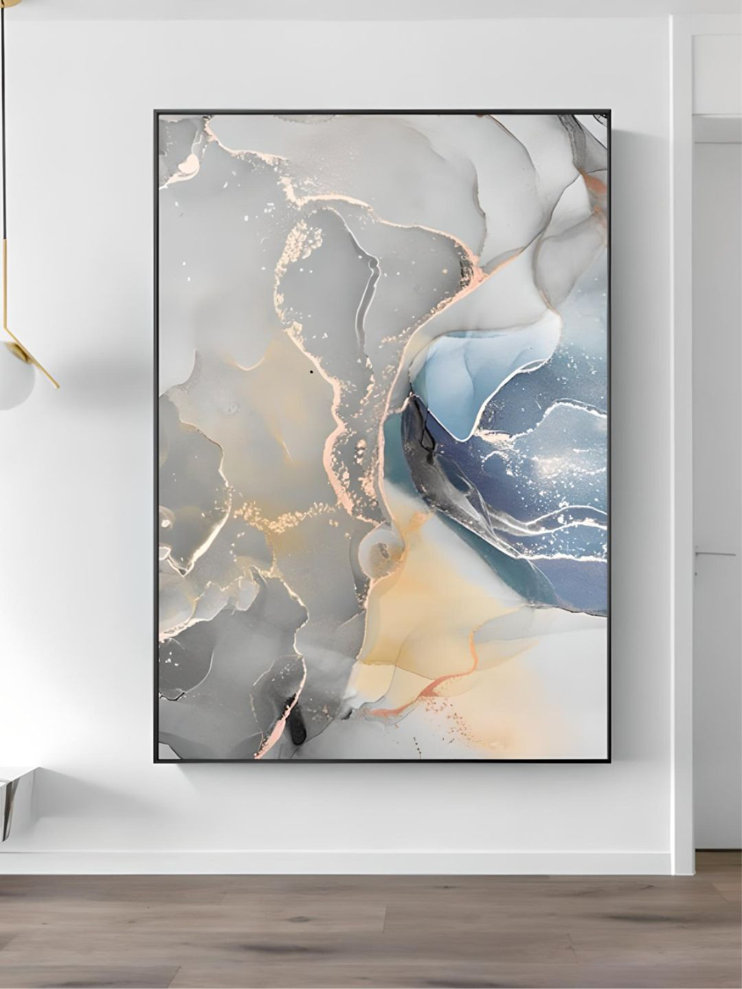 THE HANDMADE FLAIR Grey & Blue Marble Effect Framed Painting Wall Art