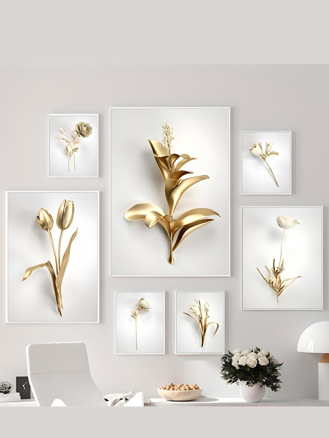 THE HANDMADE FLAIR Flower Wood 7 Pcs Living Room Paintings Wall Art -1.27 x 1.70In