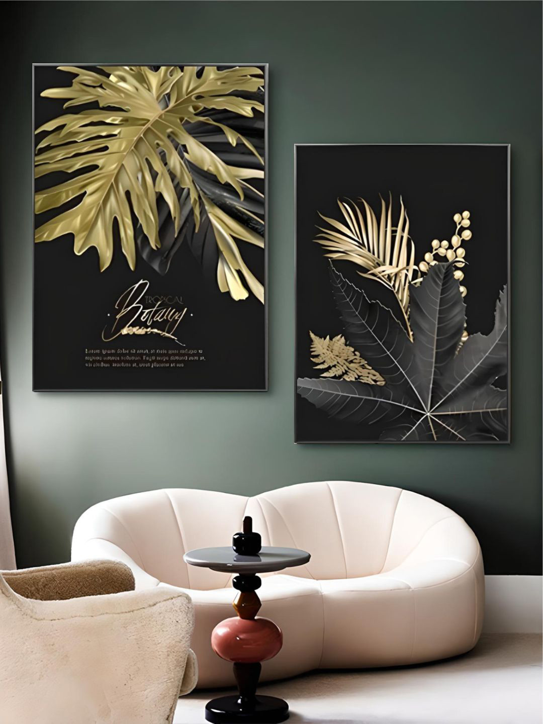 THE HANDMADE FLAIR 2 Pcs Black & Green Tropical Framed Painting Wall Art