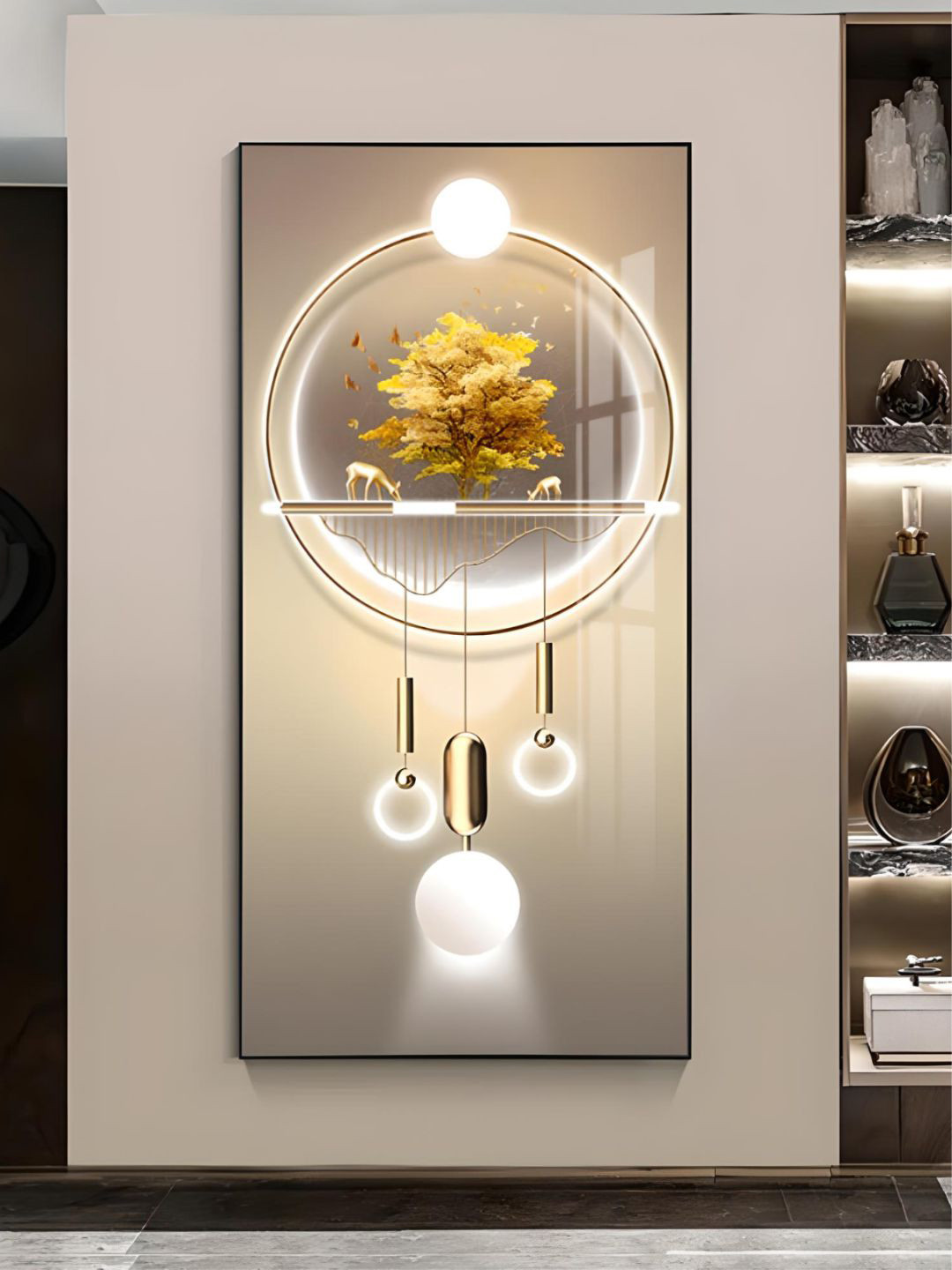 THE HANDMADE FLAIR Circle Of Light Wood Wall Rectangle Paintings Wall Art - 60 x 47 In