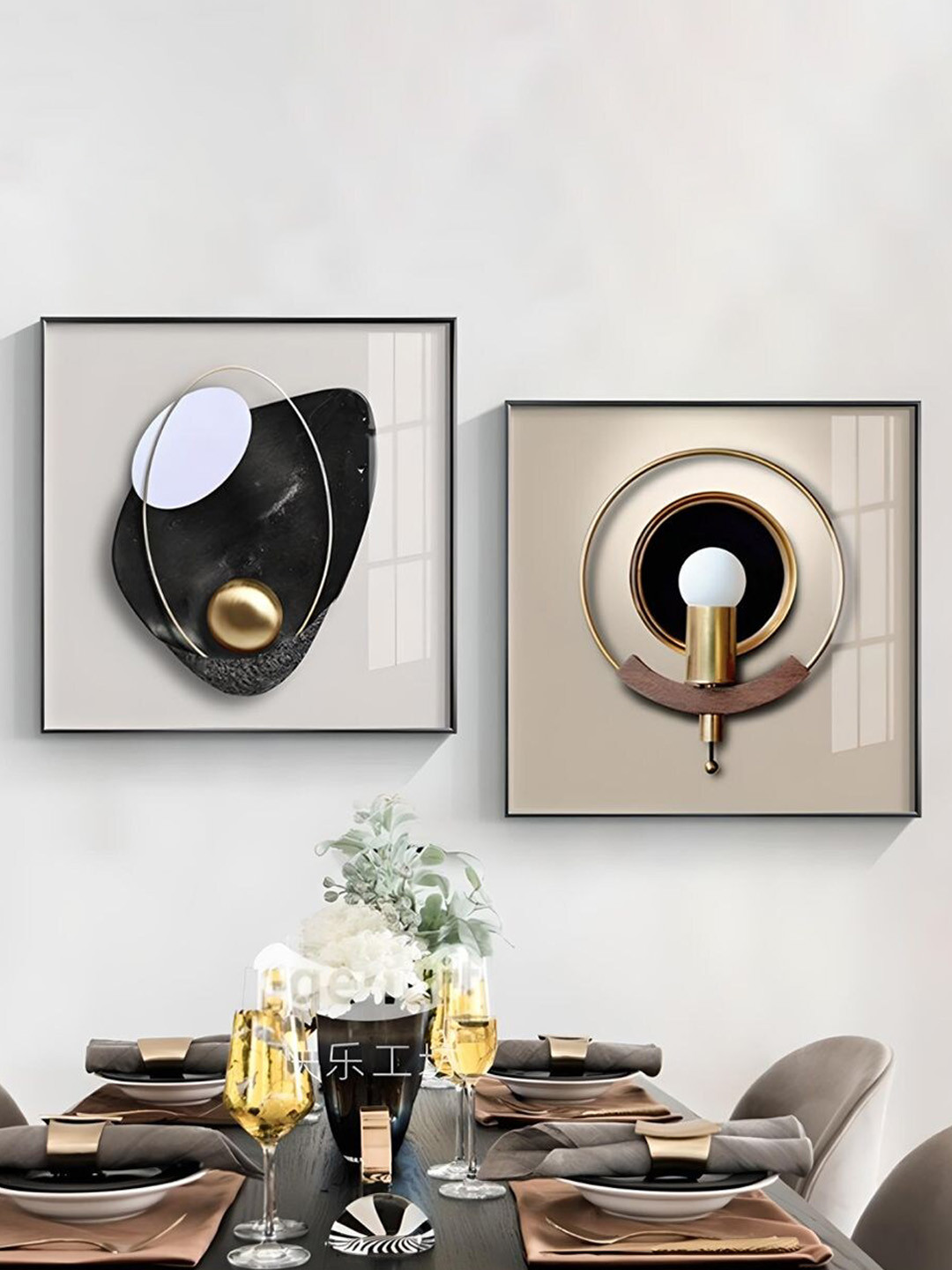 THE HANDMADE FLAIR White & Black 2 Pieces Light Luxury Modern Aesthetics Wall Art