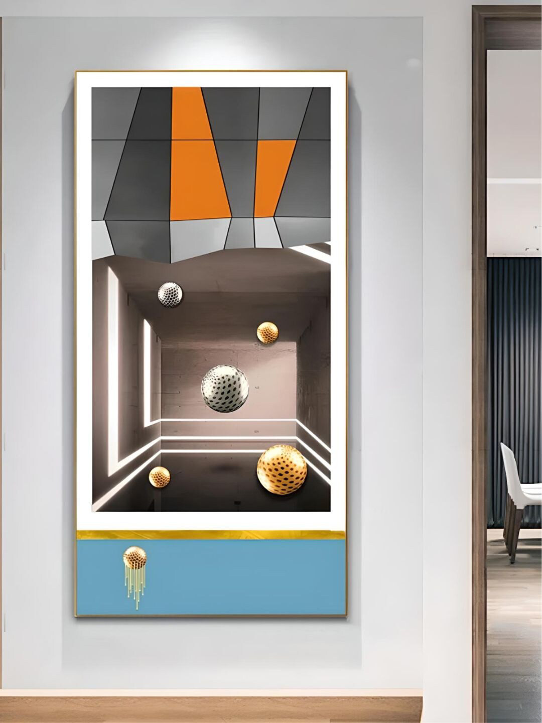 THE HANDMADE FLAIR Golden Deer Geometrical Landscape Auspicious Abstract Painting Wall Art