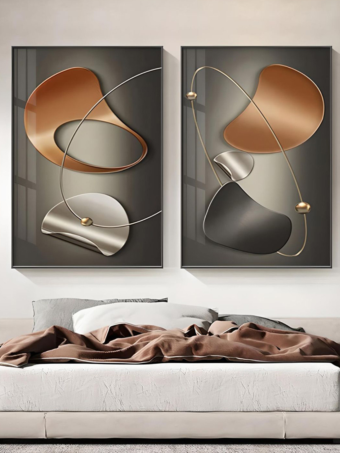 THE HANDMADE FLAIR Brown & Beige Wood Framed Painting Wall Art
