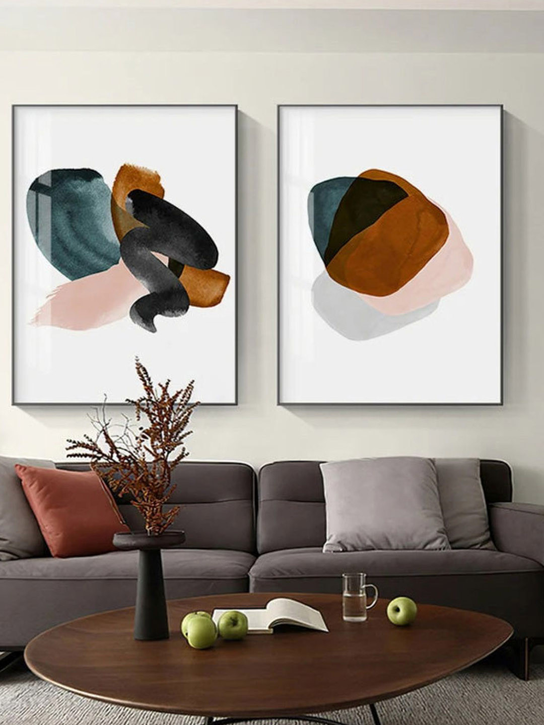 THE HANDMADE FLAIR 2 Pcs White & Brown Abstract Framed Painting Wall Art