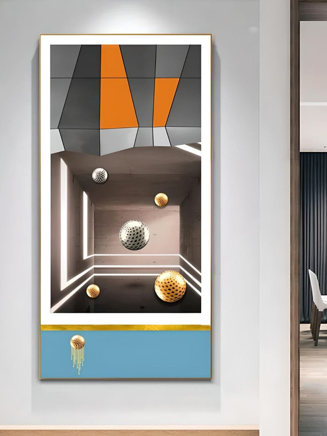 THE HANDMADE FLAIR Grey & Orange Coloured Wood Auspicious Abstract Painting Wall Arts