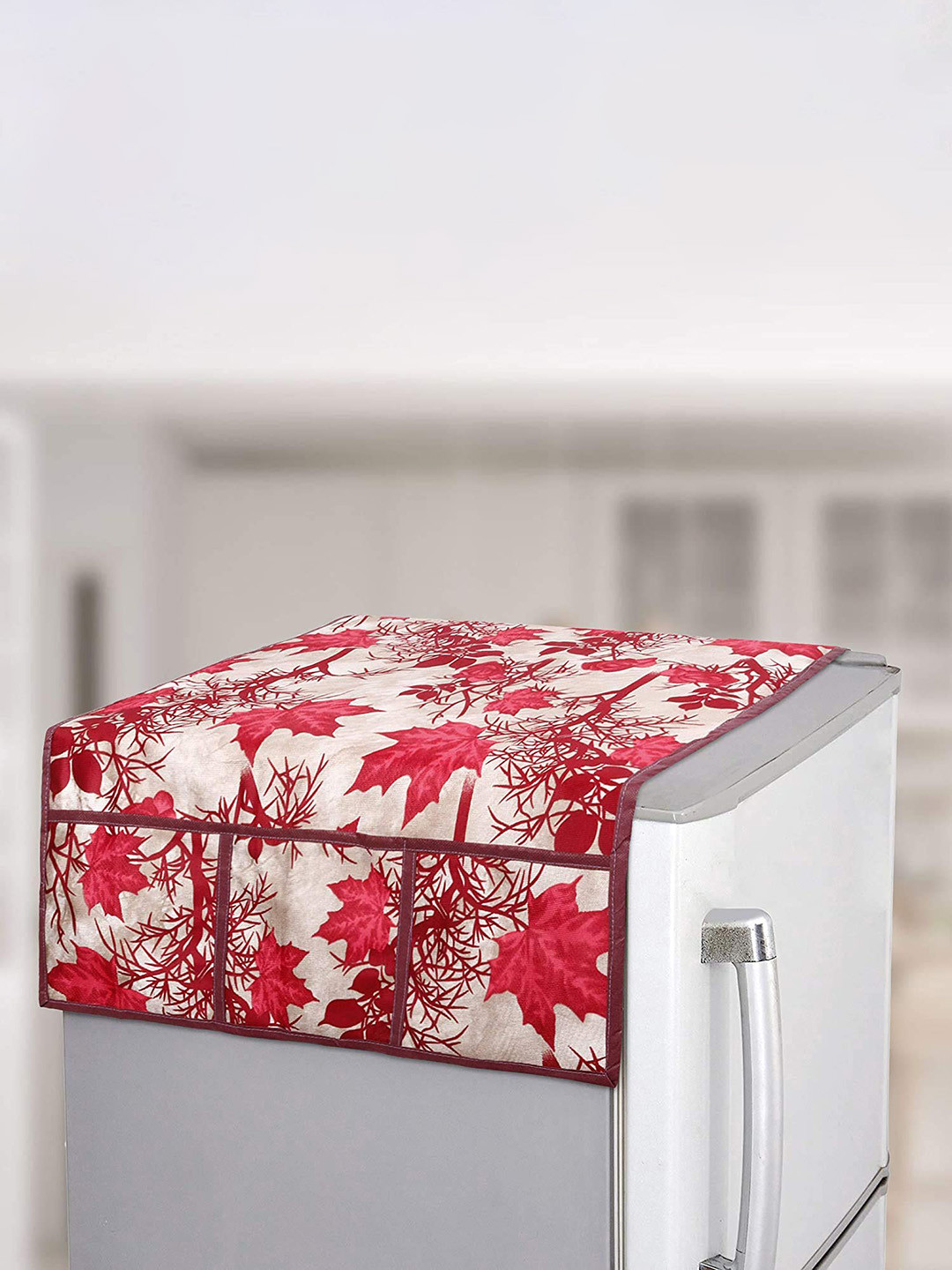 Dakshya Industries Maroon & Grey Printed Wrinkle Free Refrigerator covers