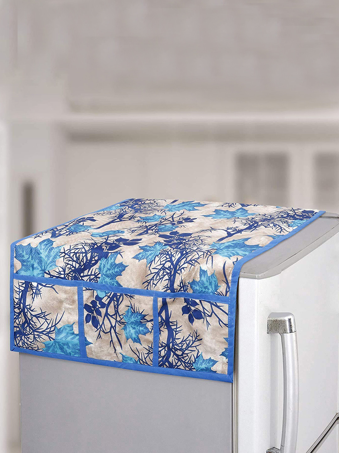 Dakshya Industries Blue & Grey Printed Refrigerator Cover
