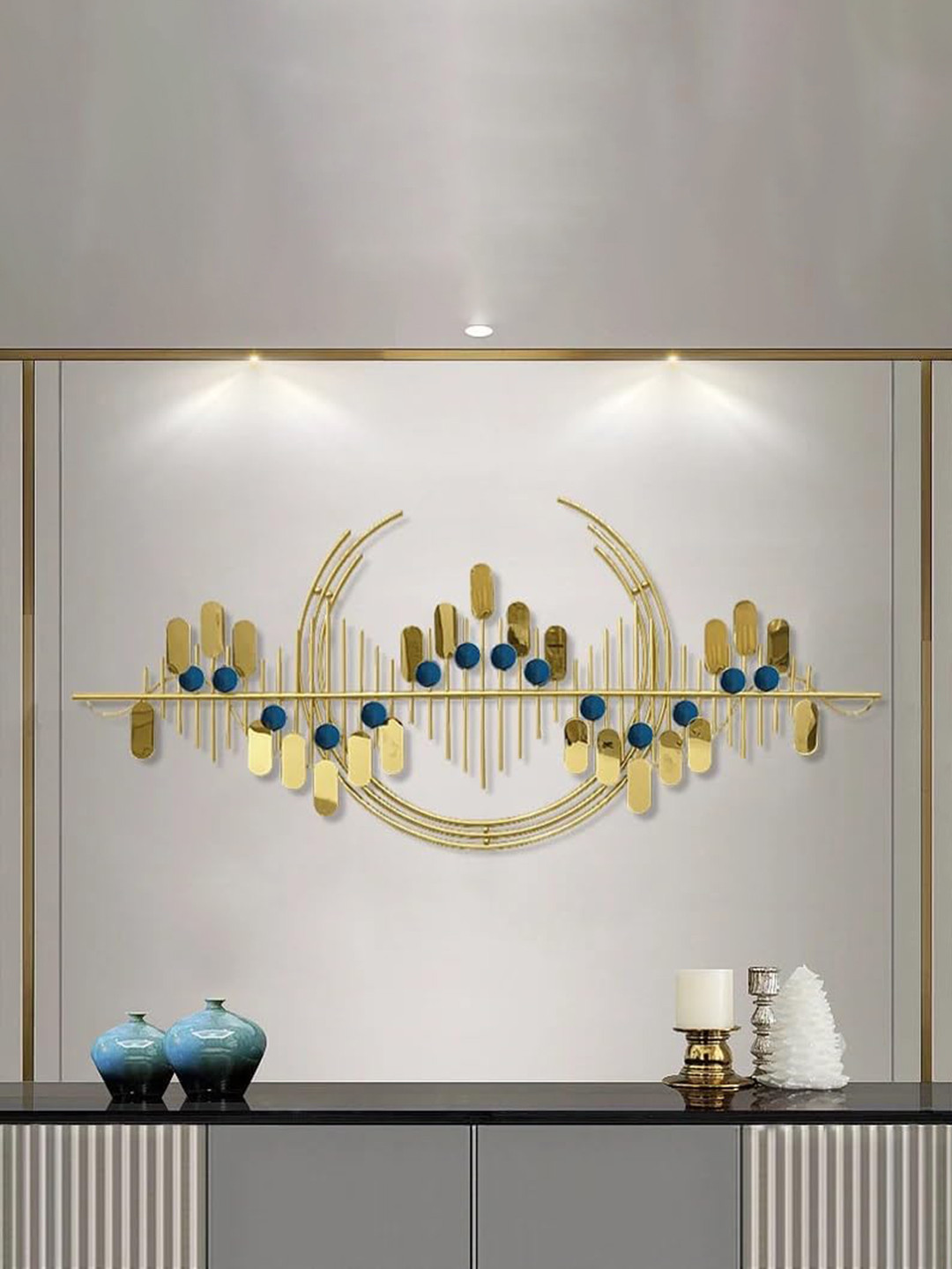 SANKALAN CREATIONS 3D Geometric Line Shape Gold Metal Metallic Living Room Large Showpiece - 23.6 Inches