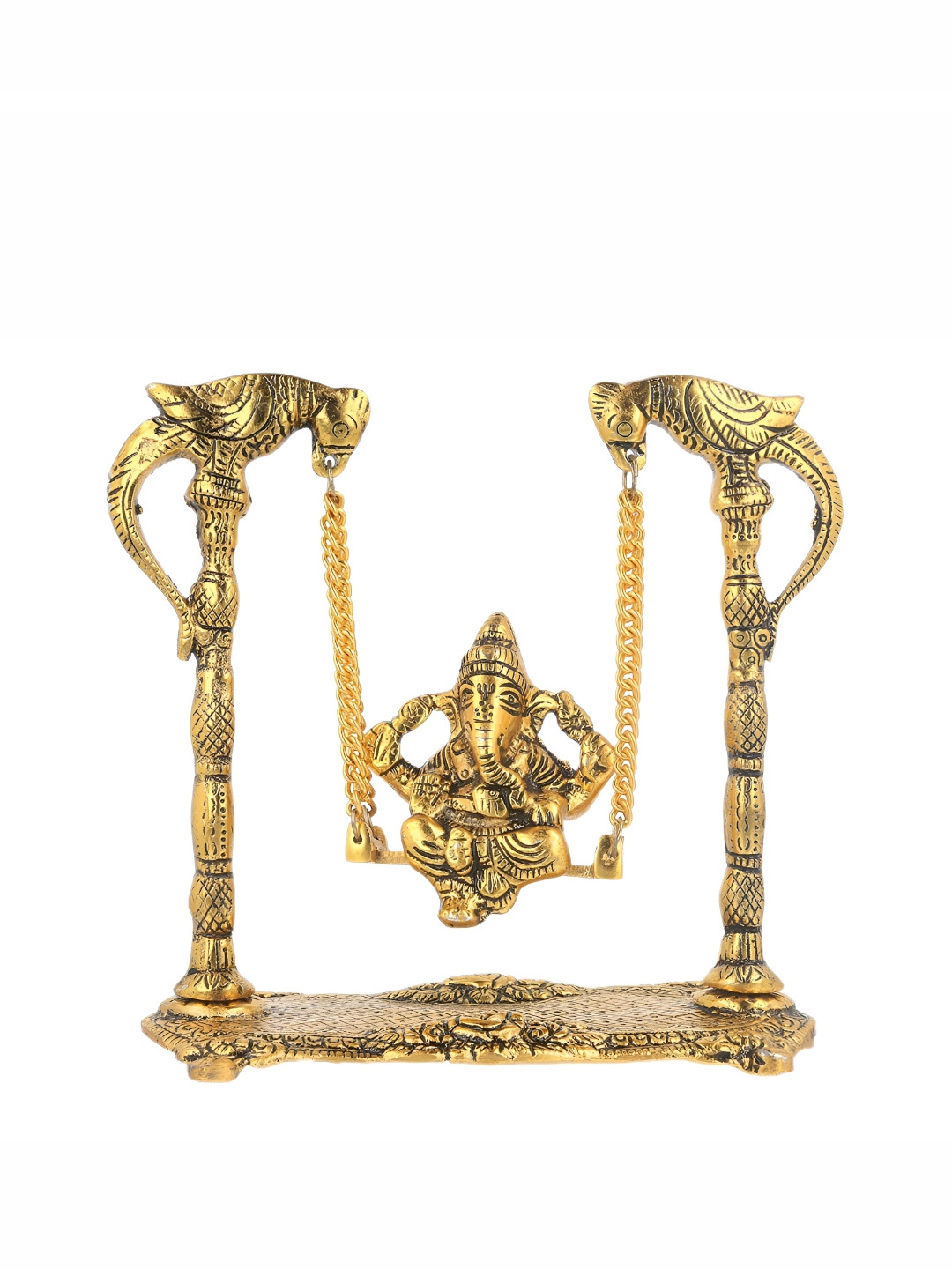 SANKALAN CREATIONS Ganesh Ji Jhula Gold Metal Metallic Prayer Room Large Showpiece - 6.7 Inches