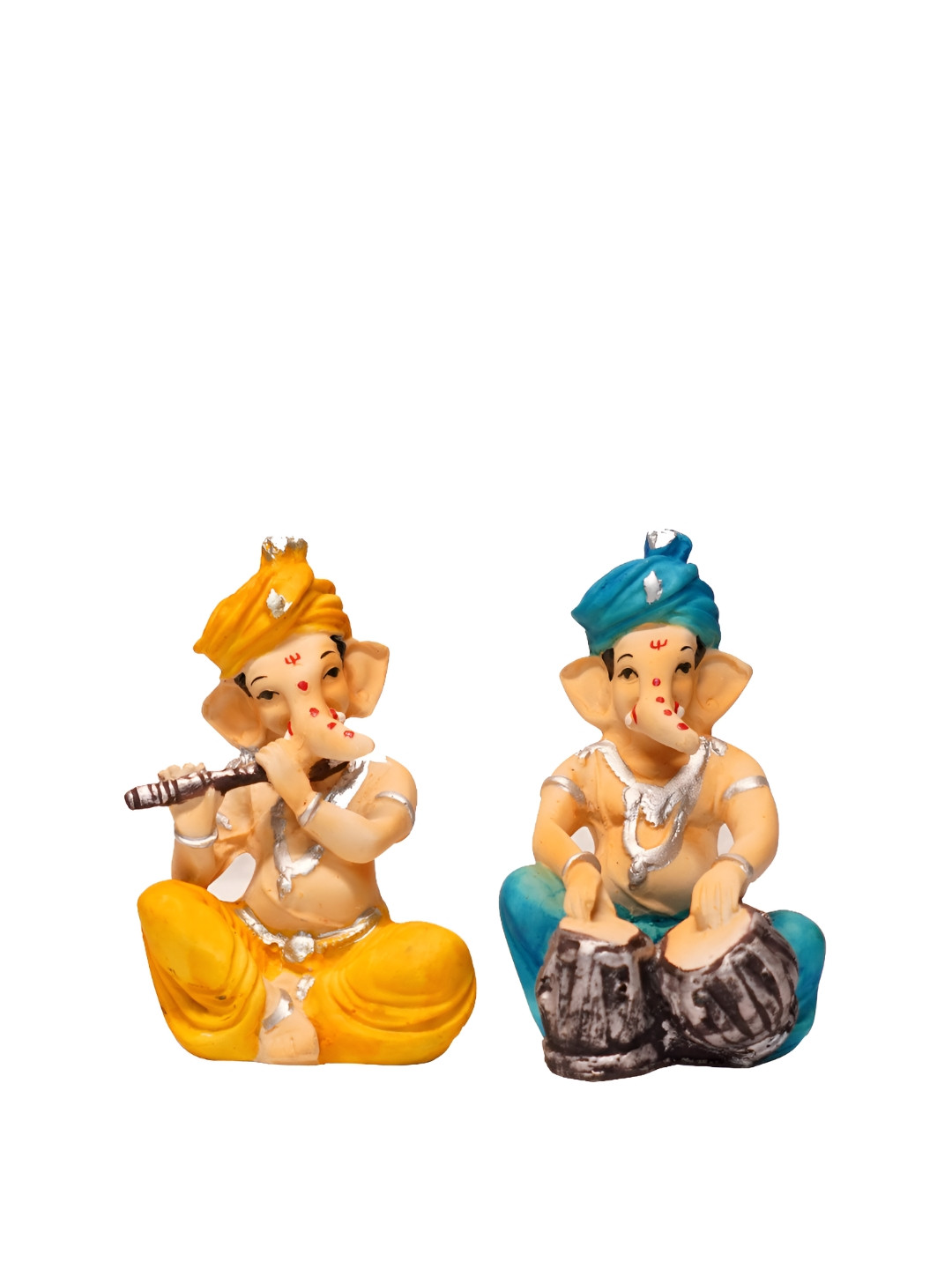 SANKALAN CREATIONS Lord Ganesh Blue Polyresin Glossy Prayer Room Set of 2 Medium Showpieces - 4.7 Inches