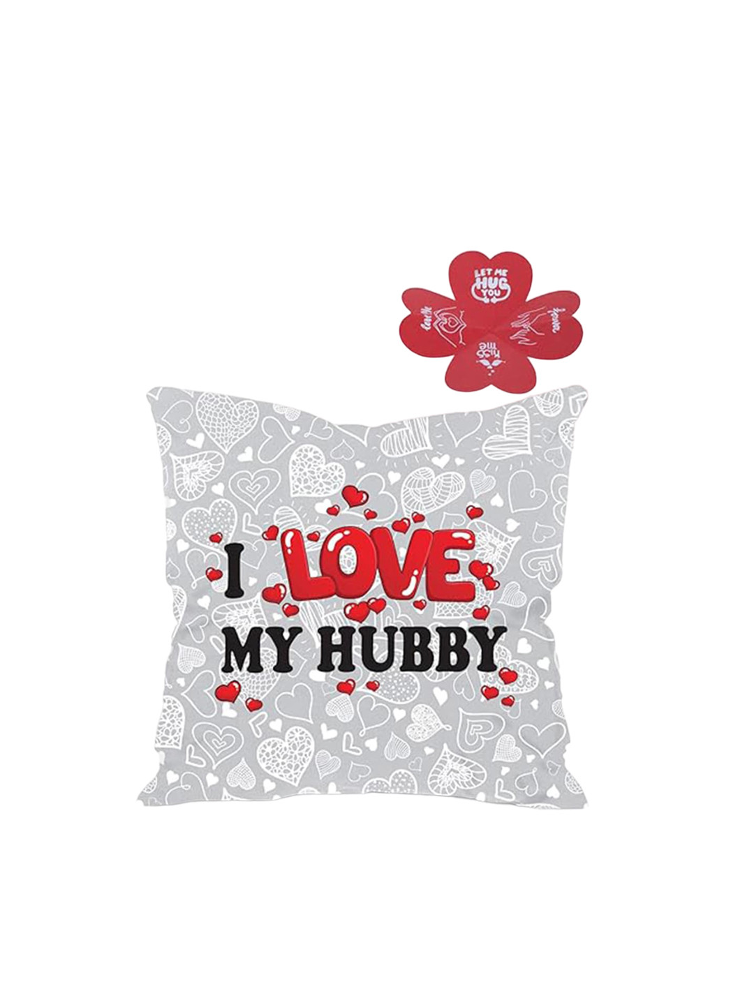 Kaameri Bazaar Grey & Red Printed Pre-Filled Cushion With Greeting Card