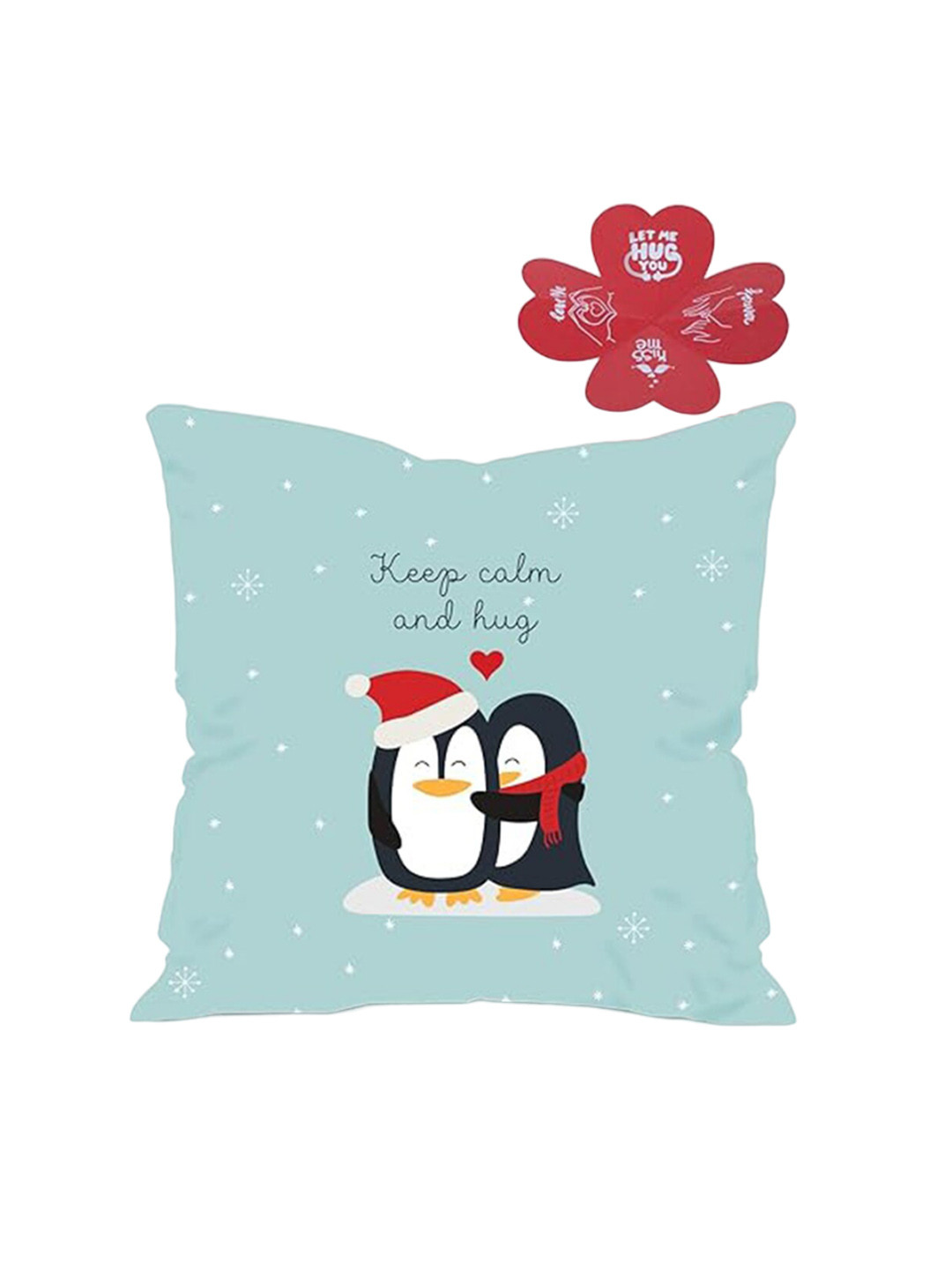 Kaameri Bazaar 2 Pieces Blue & Red Pre-Filled Cushion With Greeting Card Gift Set