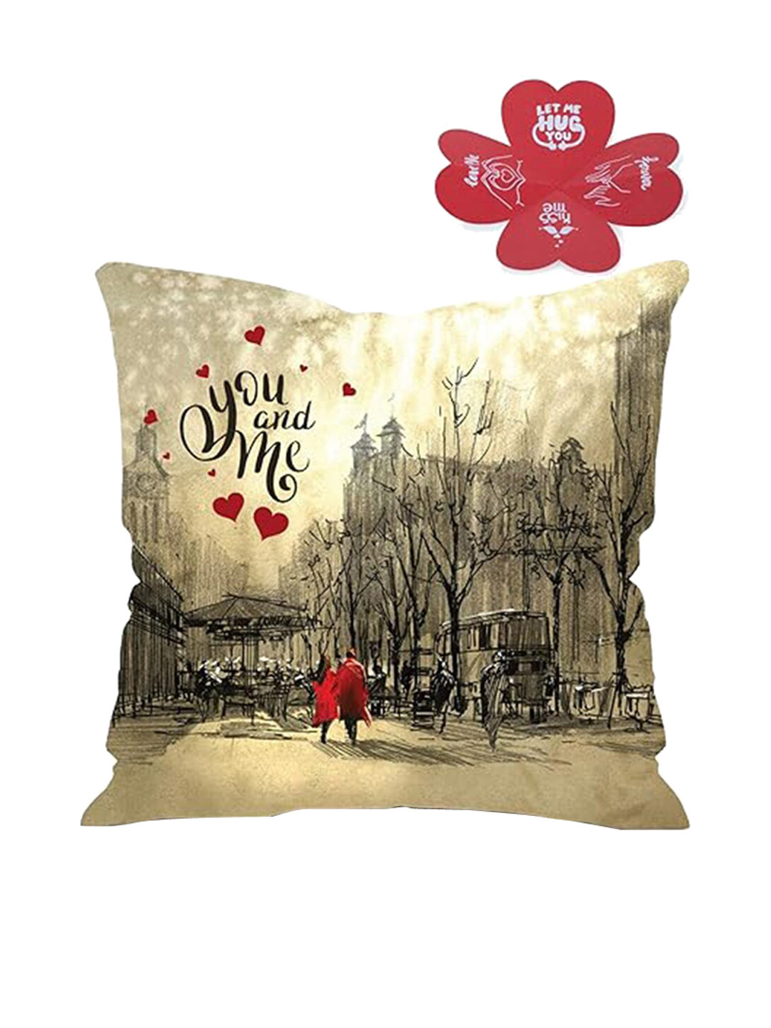 Kaameri Bazaar 2 Pieces Red Cushion & Greeting Card Gift Set