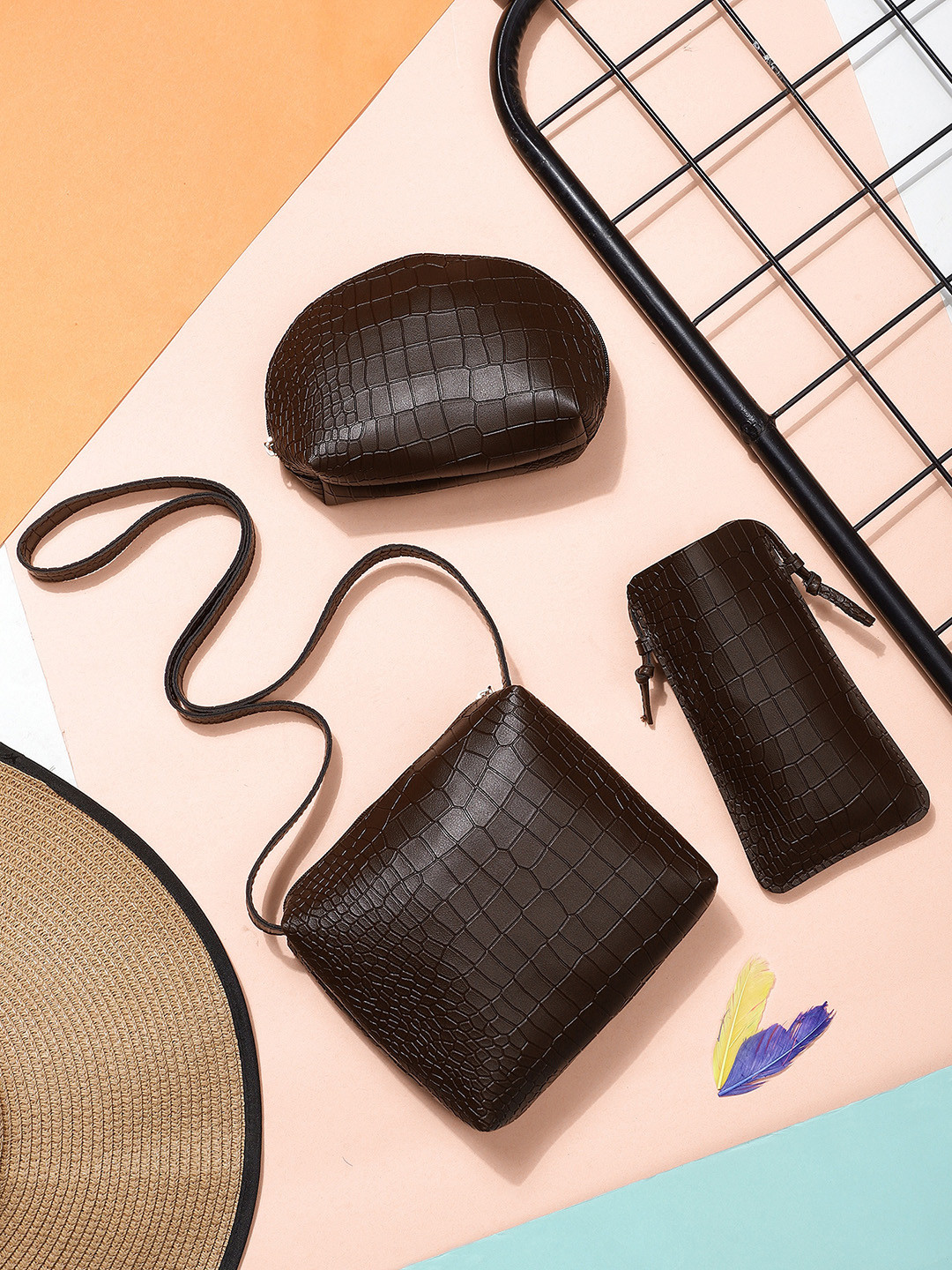 LEGAL BRIBE Set Of 3 Animal Textured Sling Bag With Travel Pouch and Mobile Pouch