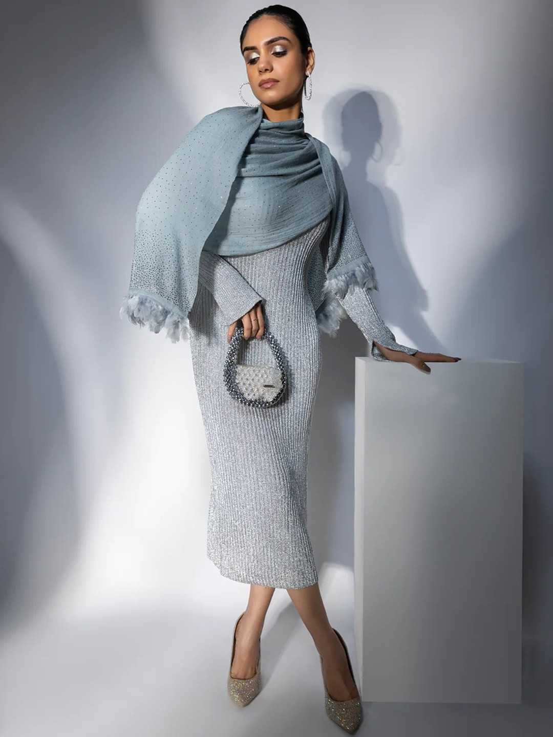 MODARTA Embellished Beads & Stones Shawl