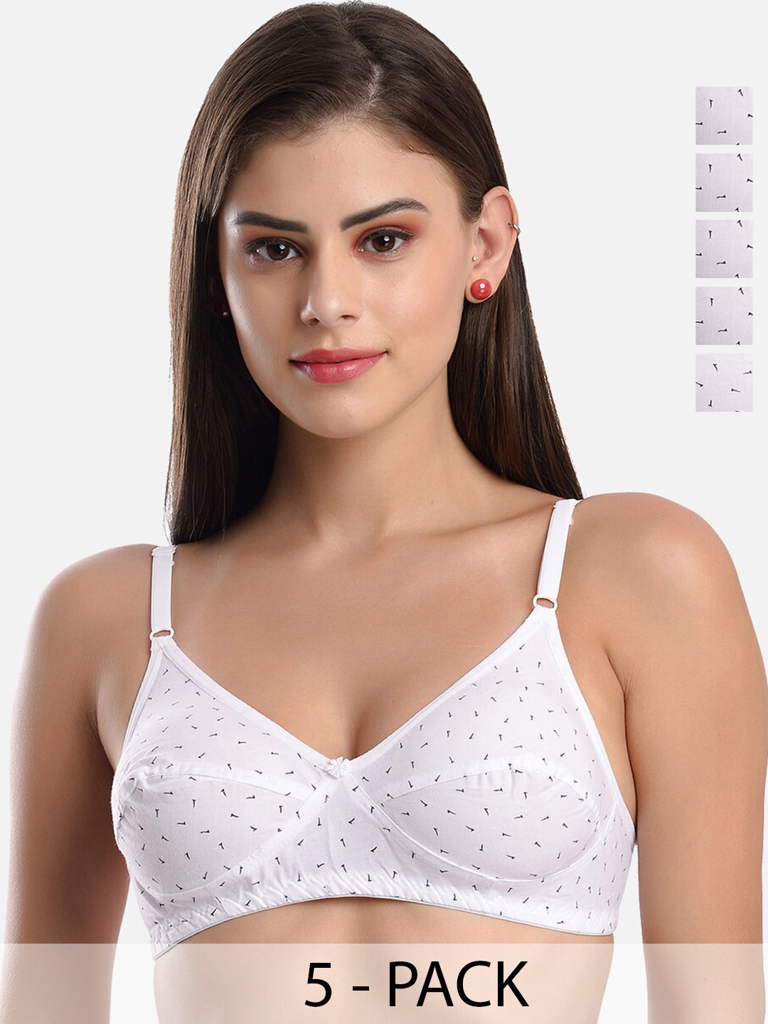 StyFun Pack of 5 Micro Ditsy Printed Non-Padded Dry Fit Everyday Bras With All Day Comfort