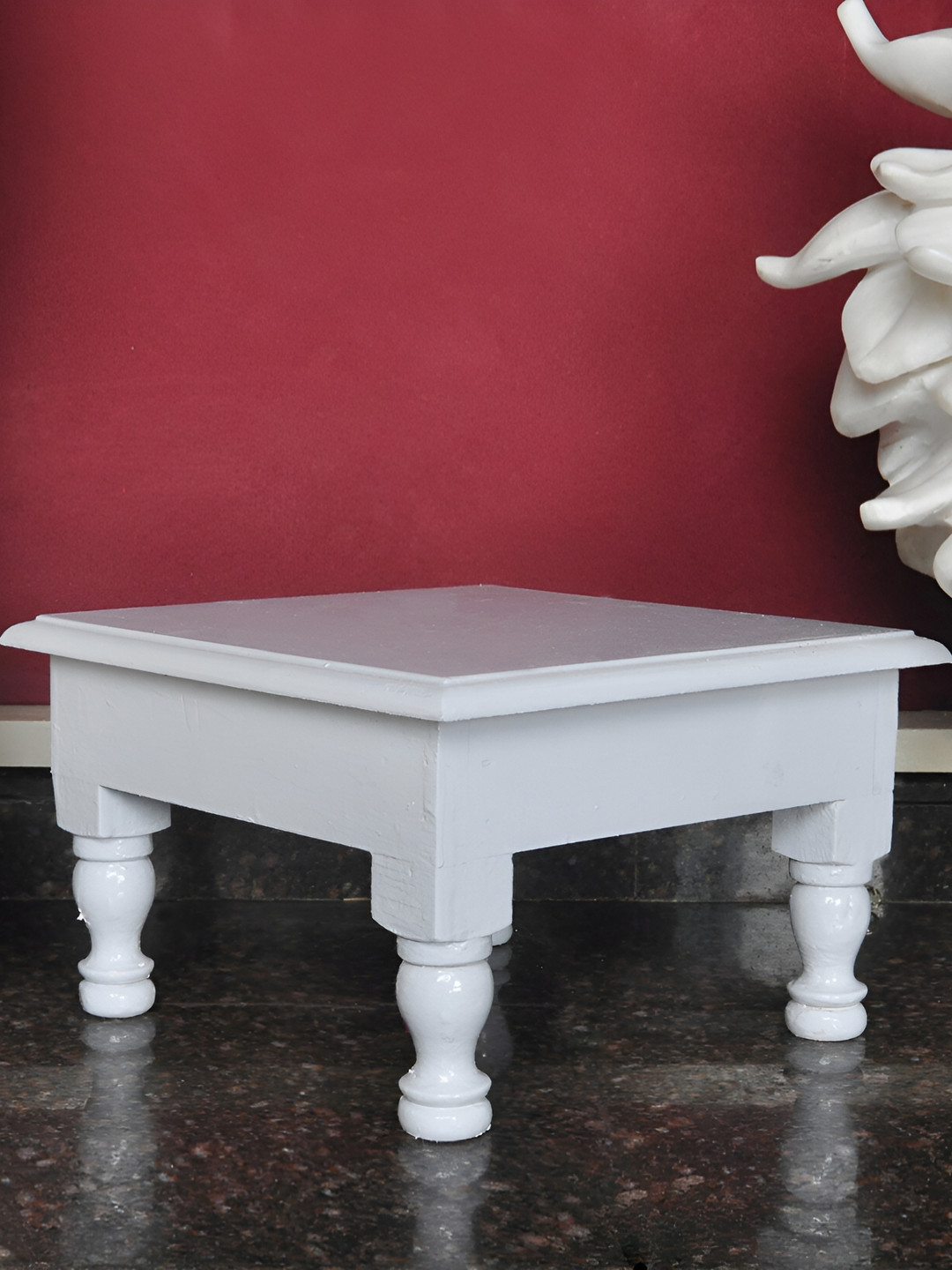 Lal Haveli White Wooden Pooja Chowkie