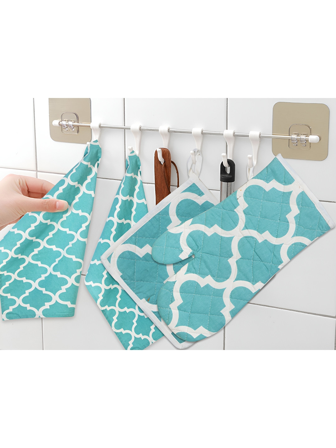 Texstylers 4-Pcs Blue Printed Kitchen Linen Set
