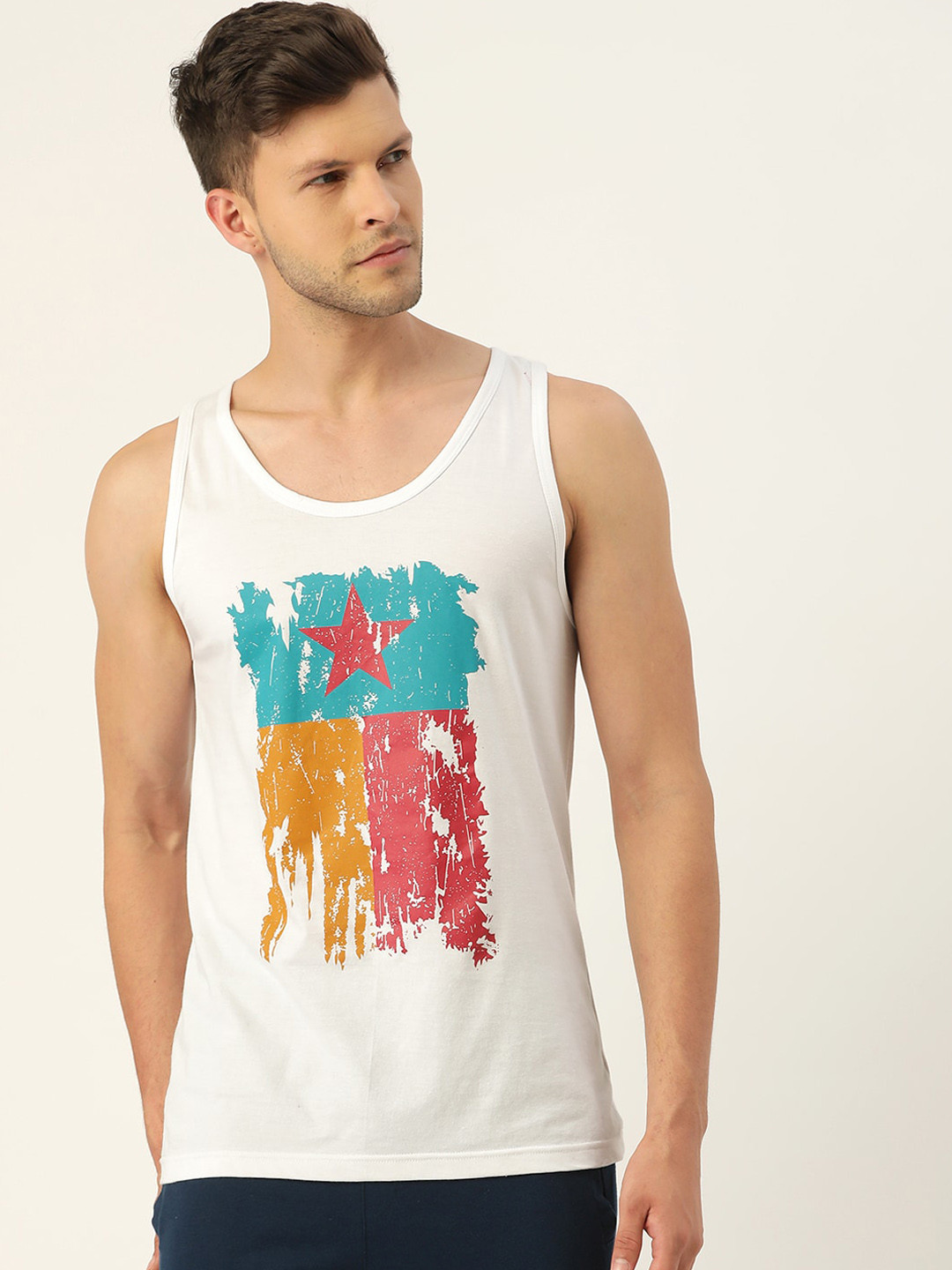 The Roadster Lifestyle Co. Graphic Printed Cotton Basic Innerwear Vest RRGV-5004-WH-1