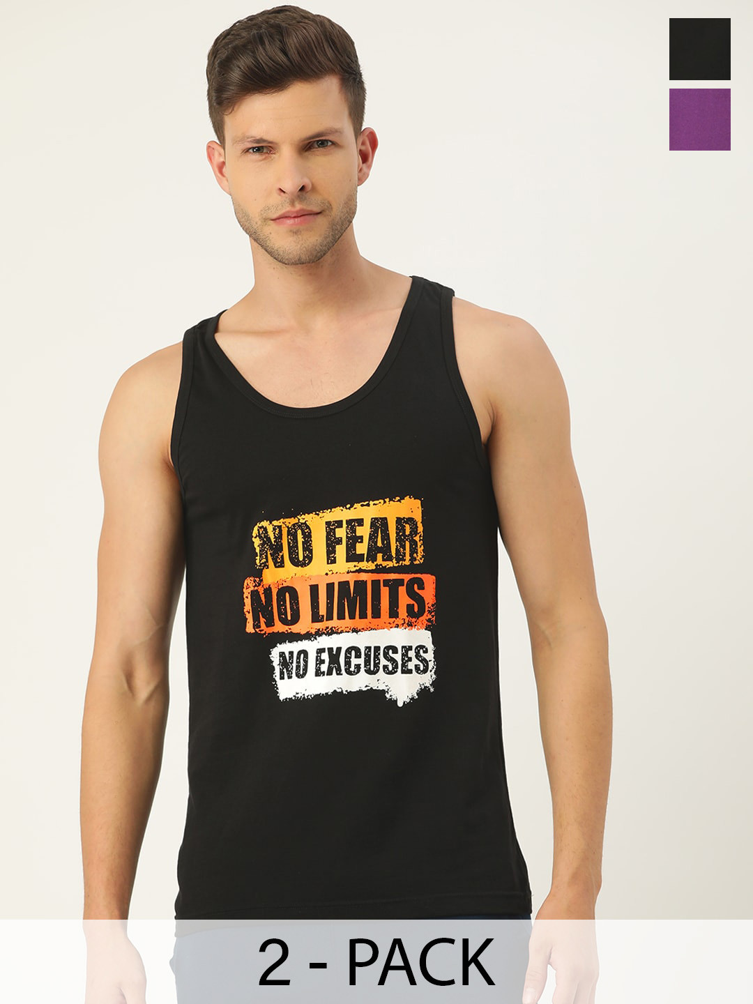 The Roadster Lifestyle Co. Pack Of 2 Printed Cotton Basic Vests RRGV-5004-BLK-VLT-1