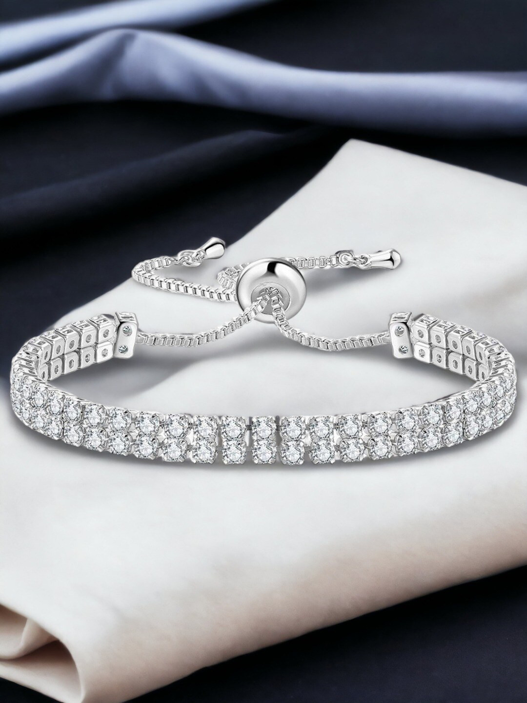 Jewels Galaxy Women Brass Cubic Zirconia Silver-Plated Wraparound Bracelet