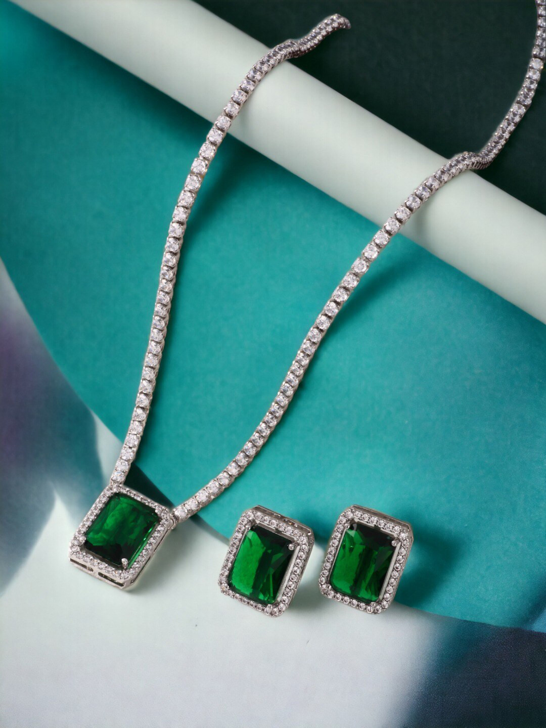 Jewels Galaxy Silver-Plated AD & Crystal-Studded Jewellery Set