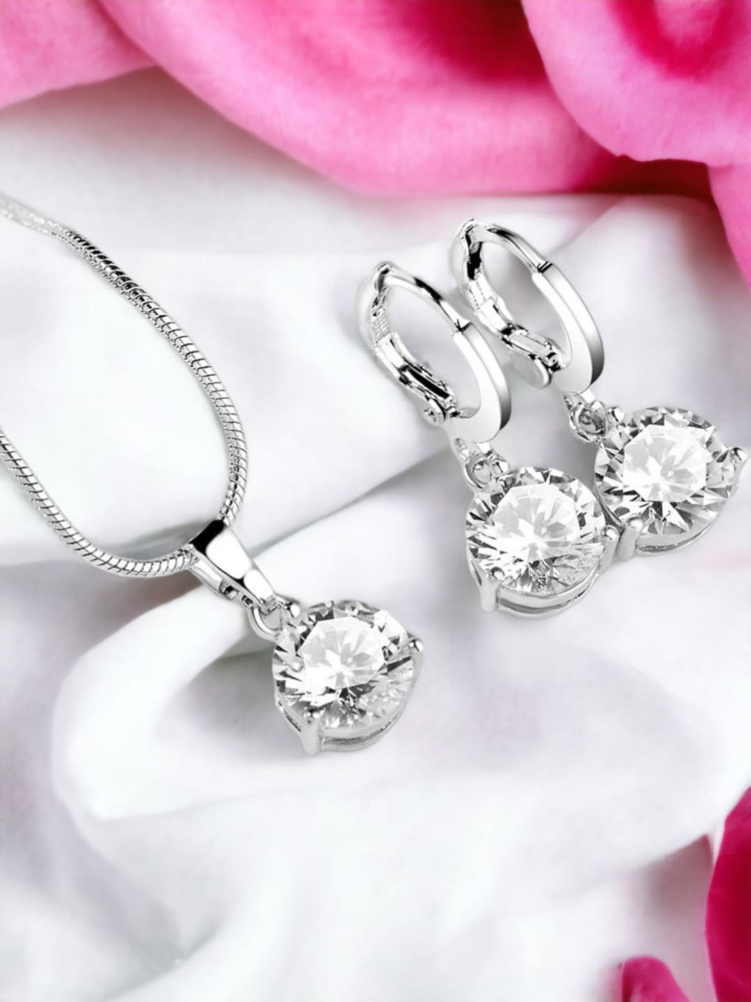 Jewels Galaxy Silver-Plated Cubic Zirconia-Studded Necklace And Earrings