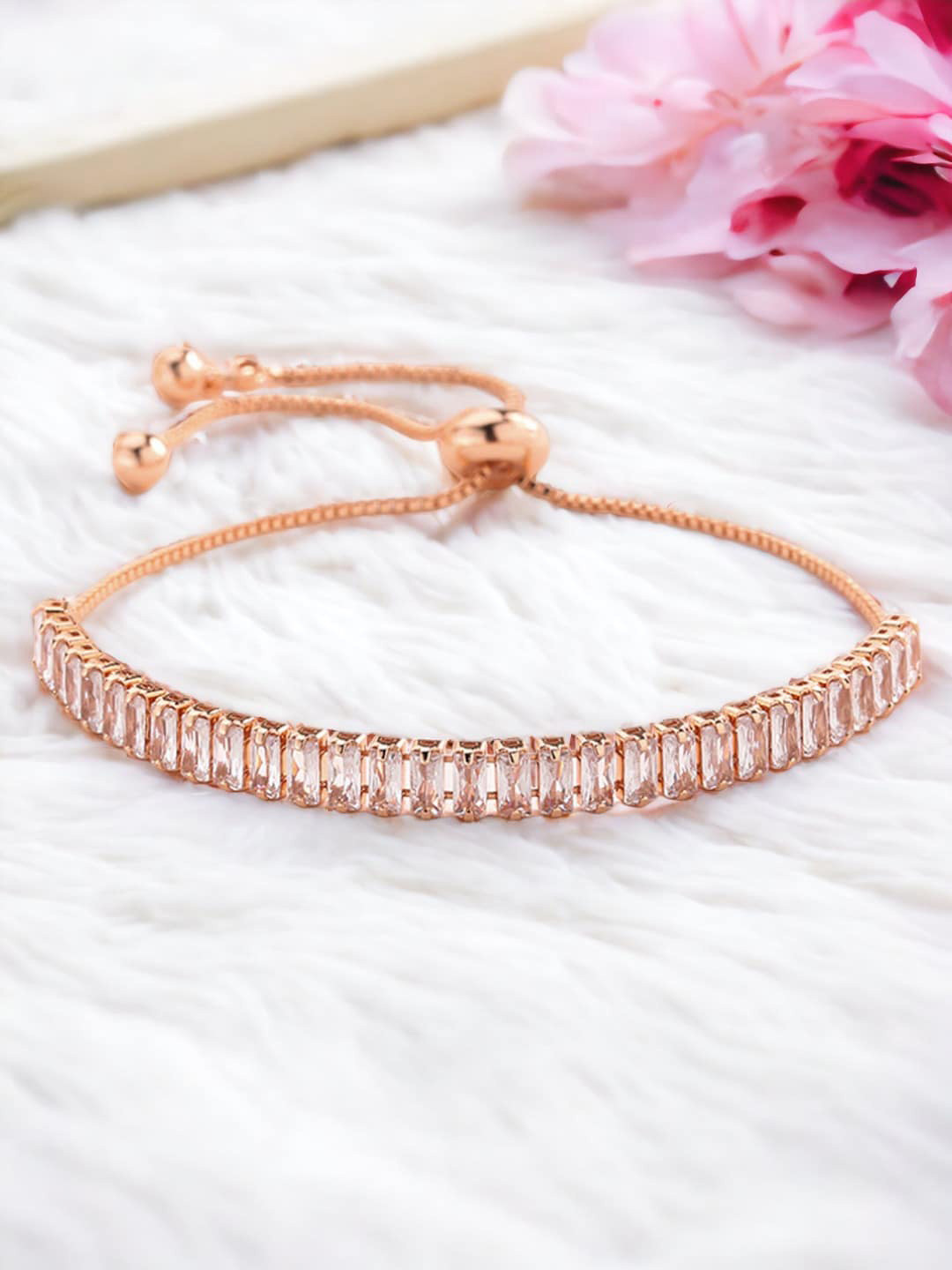 Jewels Galaxy Cubic Zirconia Rose Gold-Plated Wraparound Bracelet