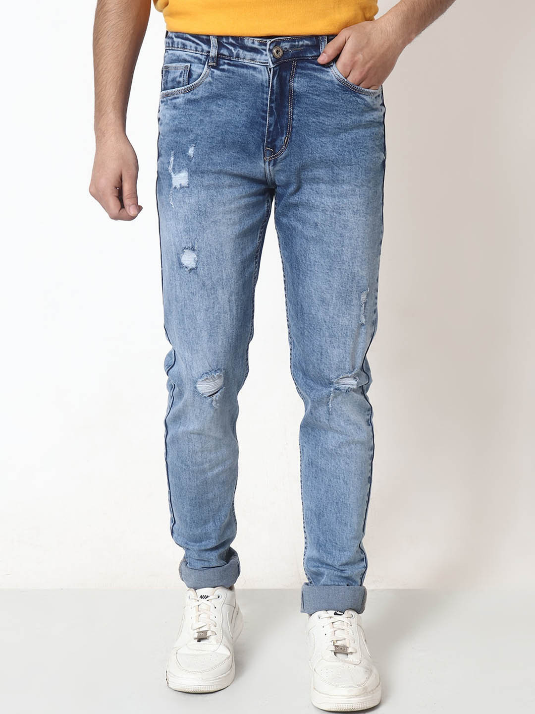 BAESD Boys Blue Smart Slim Fit Mildly Distressed Light Fade Stretchable Denim Jeans