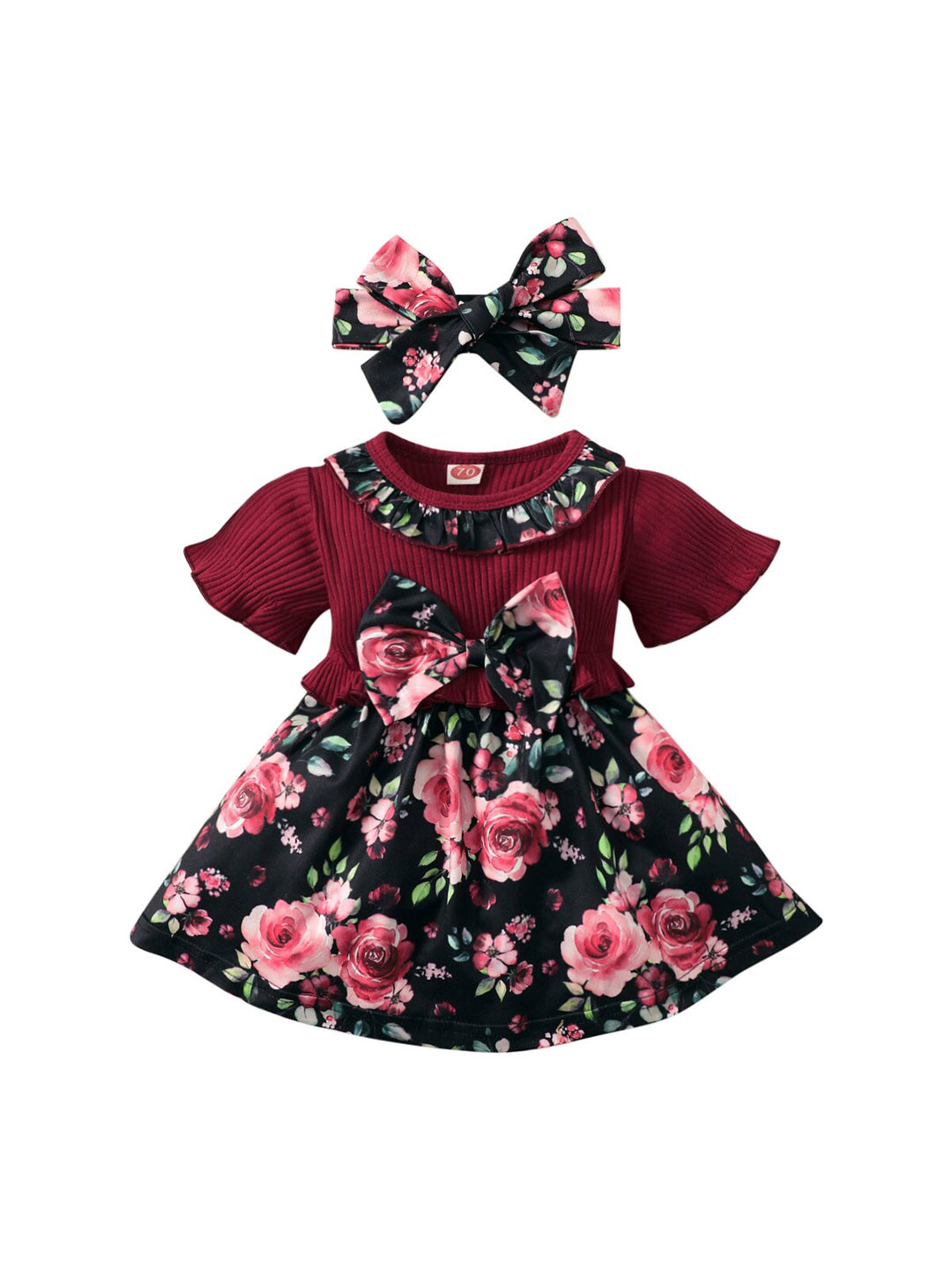 StyleCast Maroon Infant Girls Floral Print Fit & Flare Cotton Dress