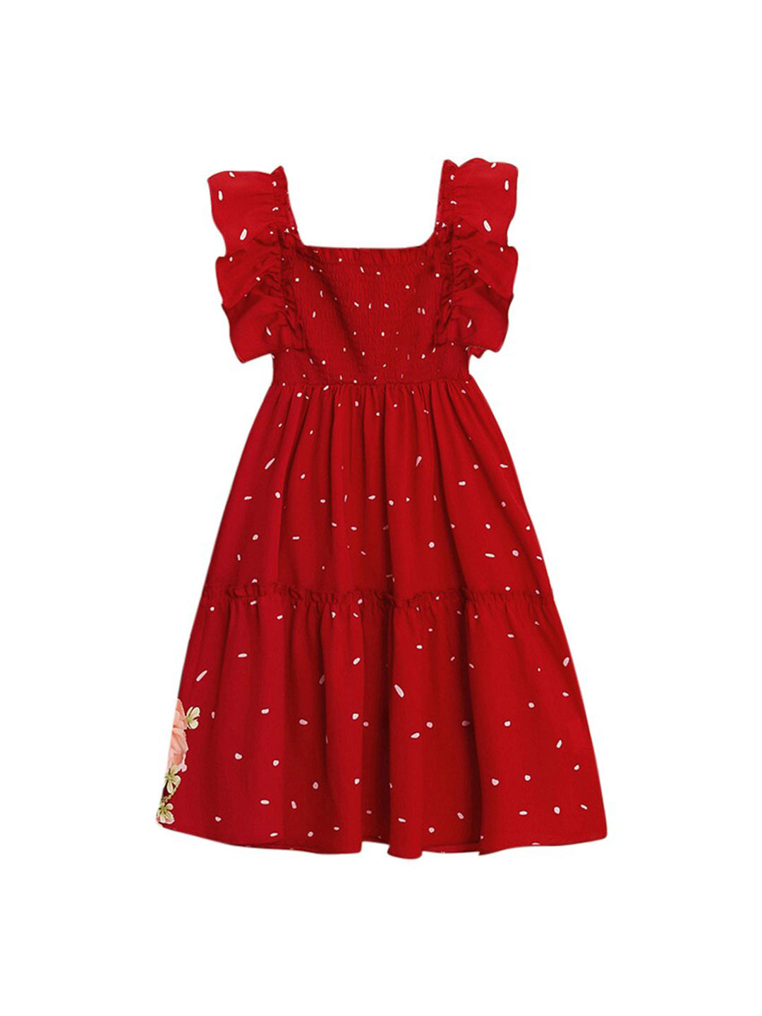 StyleCast Red Girls Polka Dot Print Flutter Sleeve Layered Maxi Dress