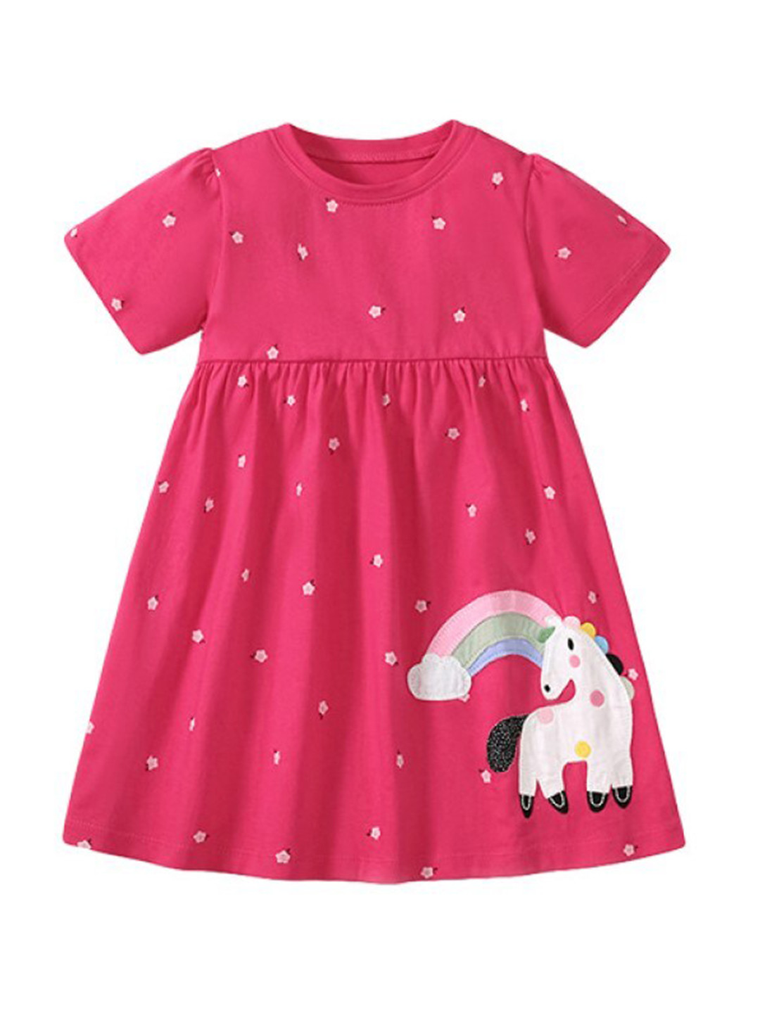 StyleCast Girls Fuchsia Conversational Printed Cotton A-Line Dress