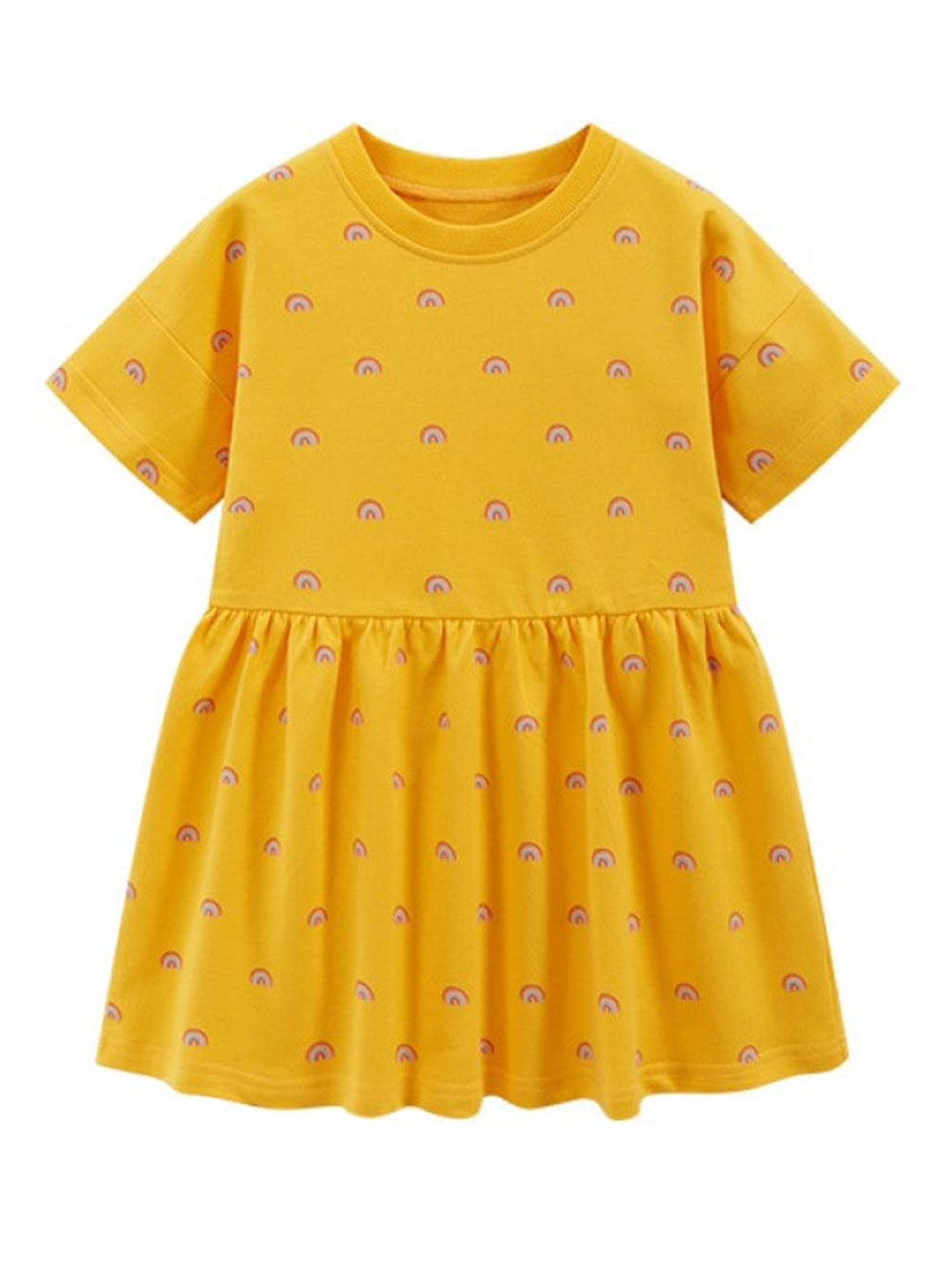 StyleCast Orange Girls Conversational Printed Gathered Detail Cotton T-shirt Dress