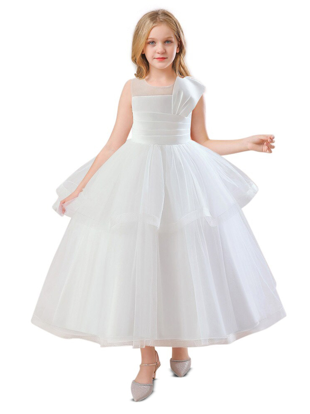 StyleCast White Girls Sleeveless Lace Inserts Detail Maxi Gown Dress