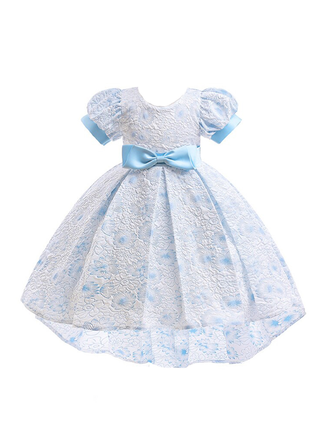 StyleCast Blue Girls Floral Embroidered Puff Sleeve Gown Dress
