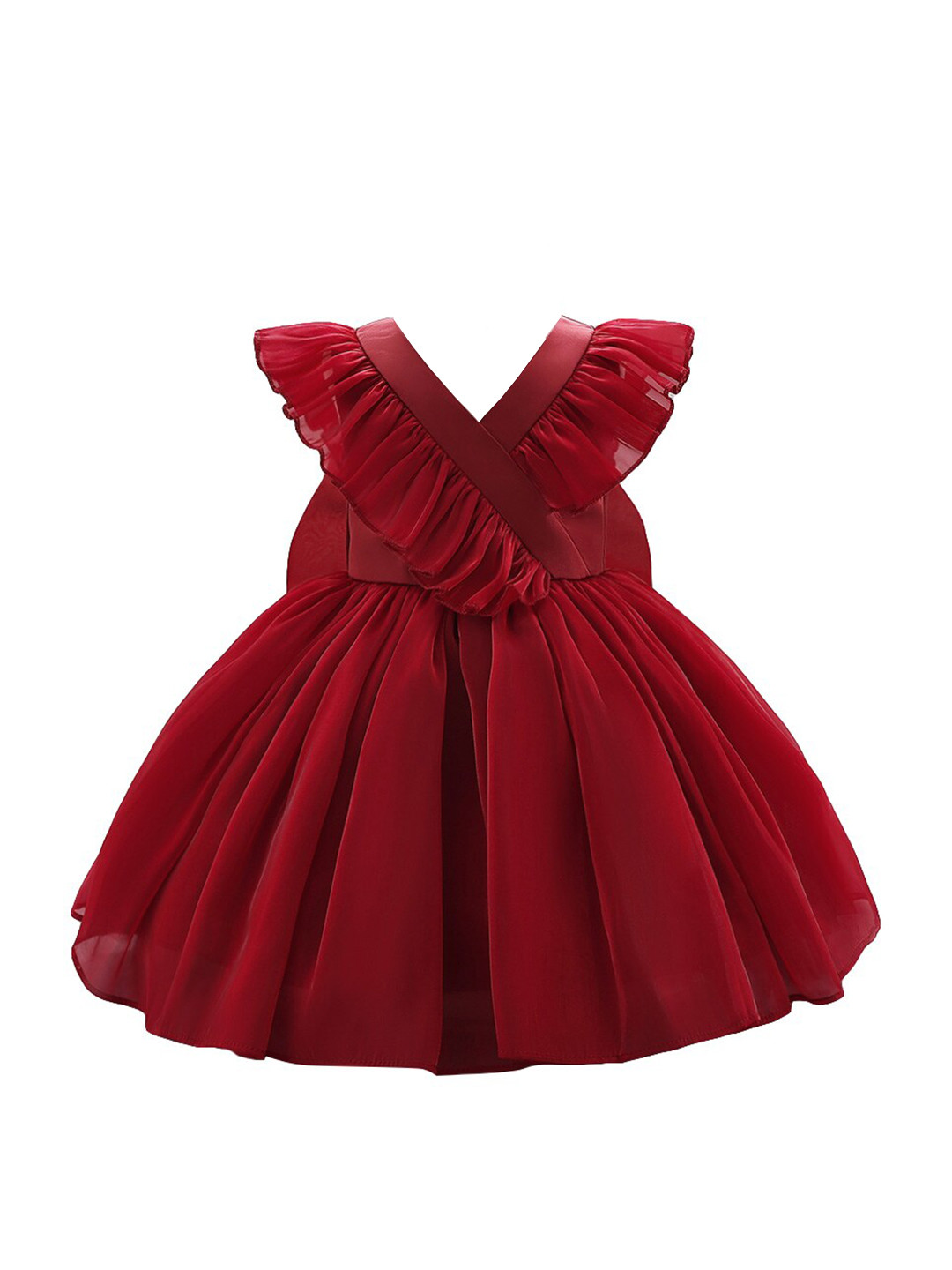 StyleCast Girls Maroon V-Neck Balloon Dress