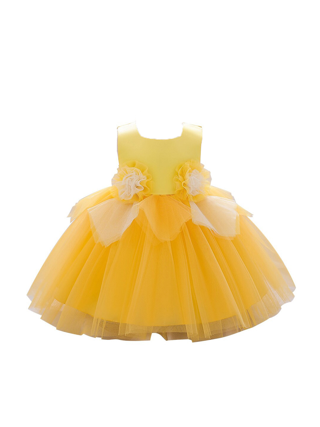 StyleCast Girls Yellow Round Neck Corsage Balloon Dress