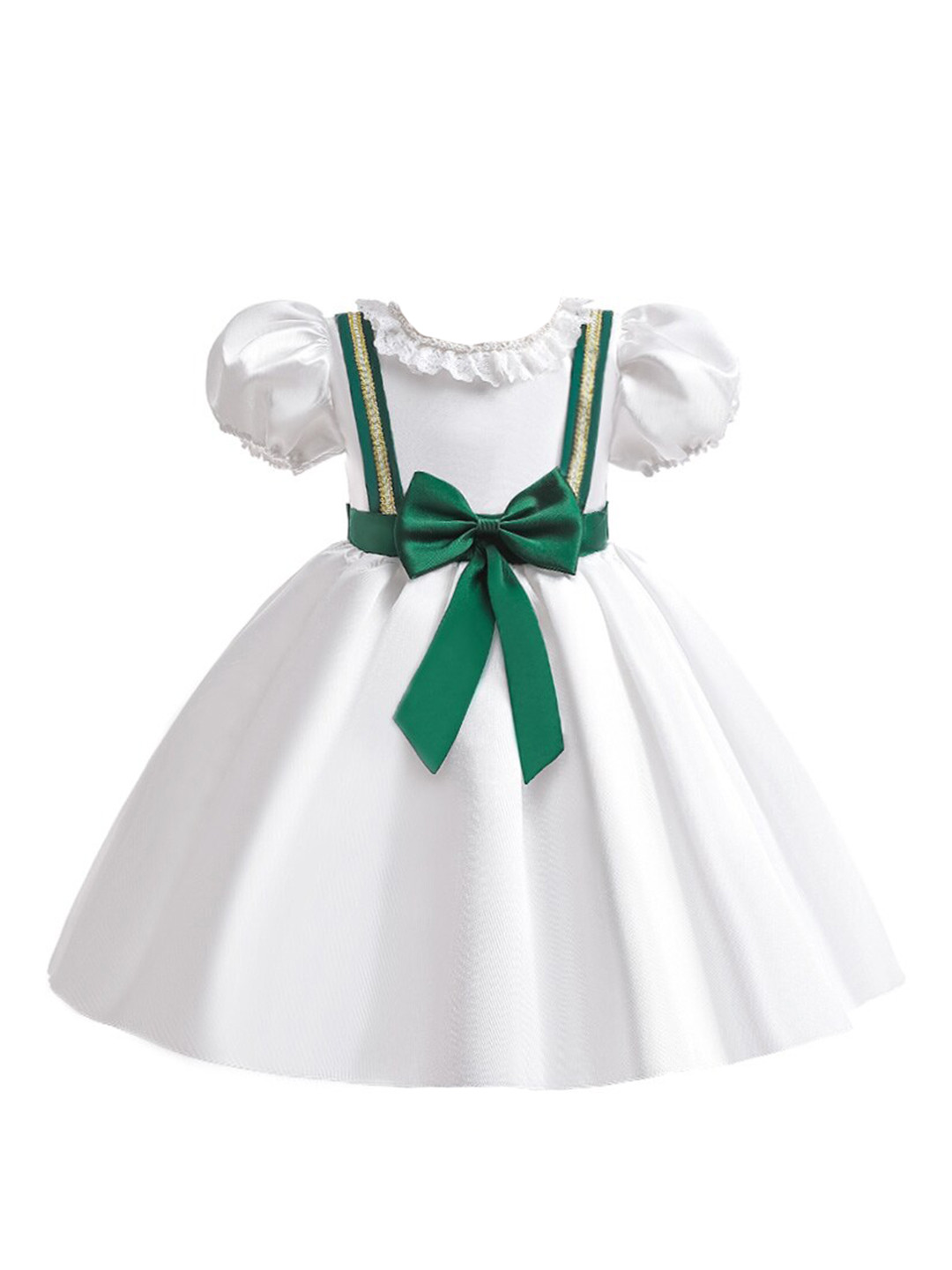 StyleCast White Girls Puff Sleeves Ruffles & Bow Detail Balloon Dress