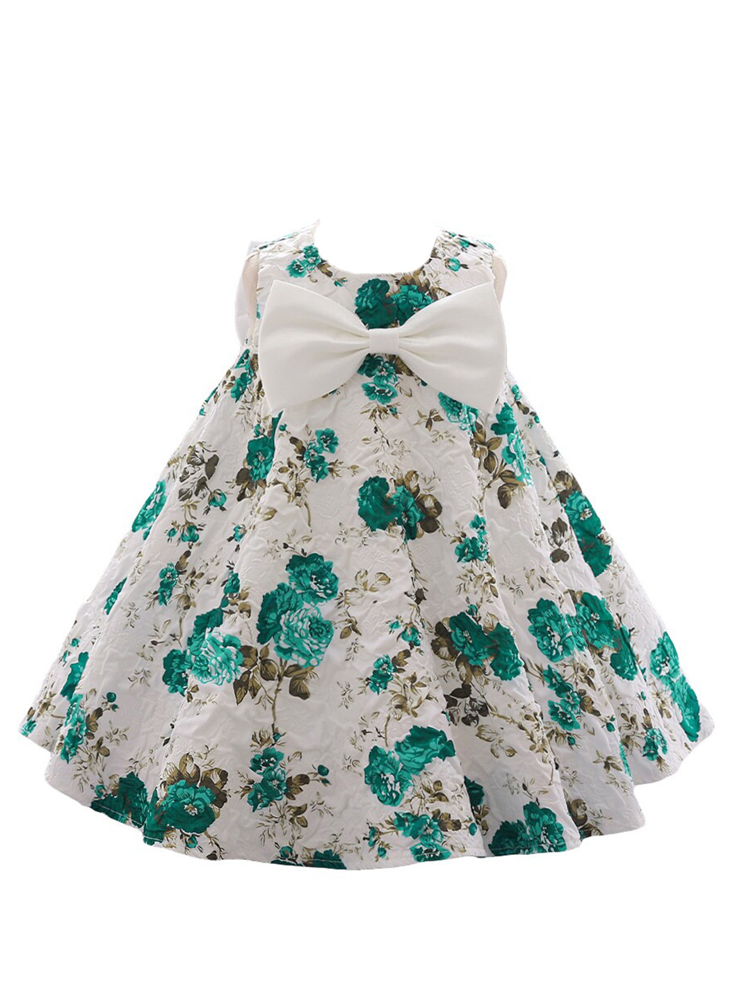 StyleCast Girls Green & White Floral Print Bow Detail A-Line Dress