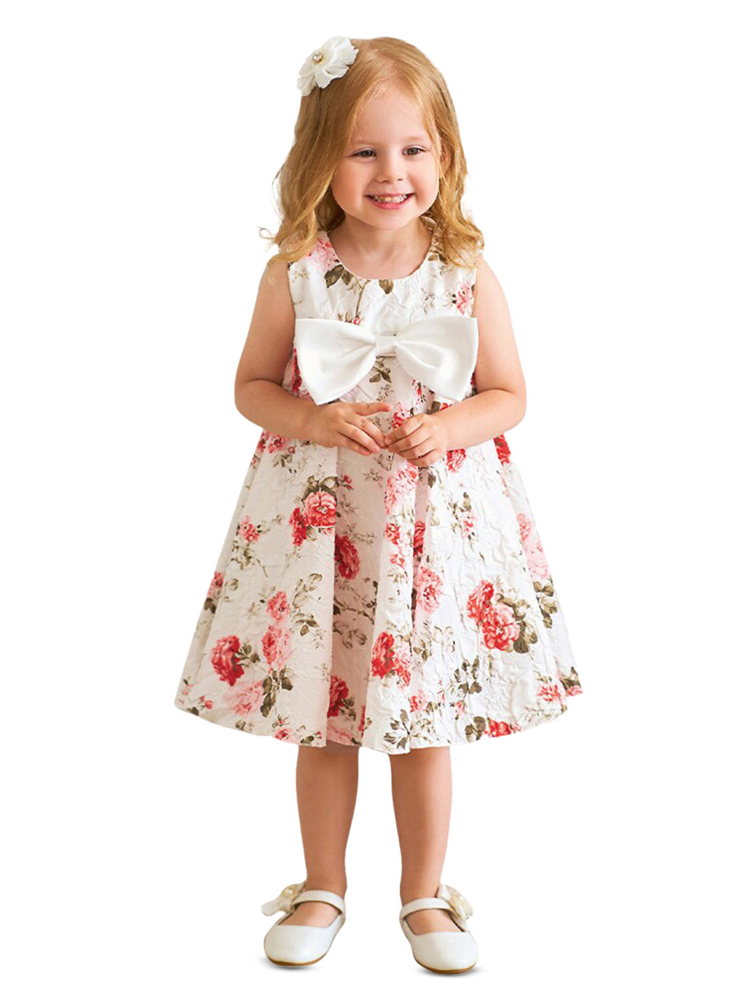StyleCast Girls White & Pink Floral Printed Bow A-Line Dress