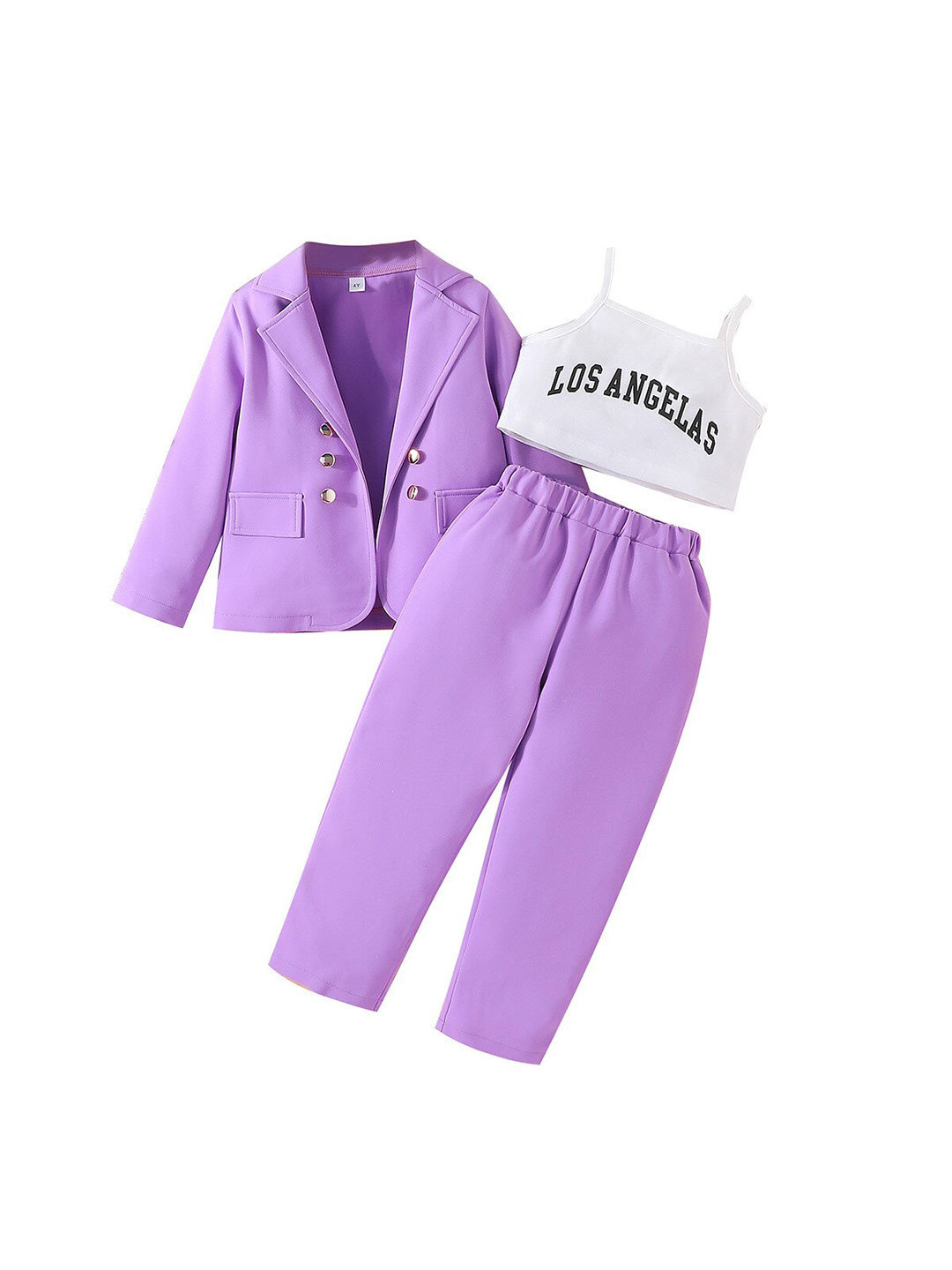 StyleCast Girls Purple Printed Shoulder Straps Top with Trouser With Coat