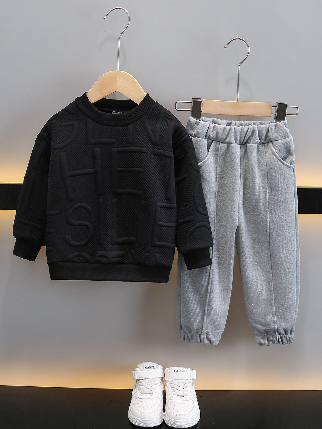 StyleCast Boys Black & Grey Self Design T-shirt with Joggers