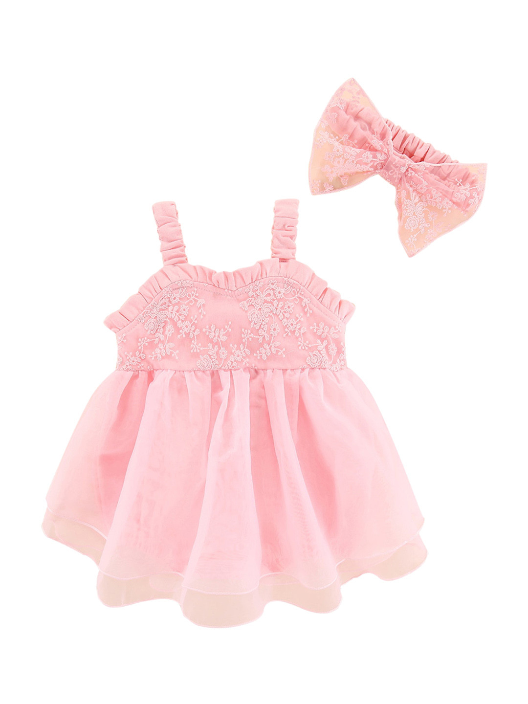 StyleCast Pink Infants Girls Floral Embroidered Cotton Bodysuit With Head Band